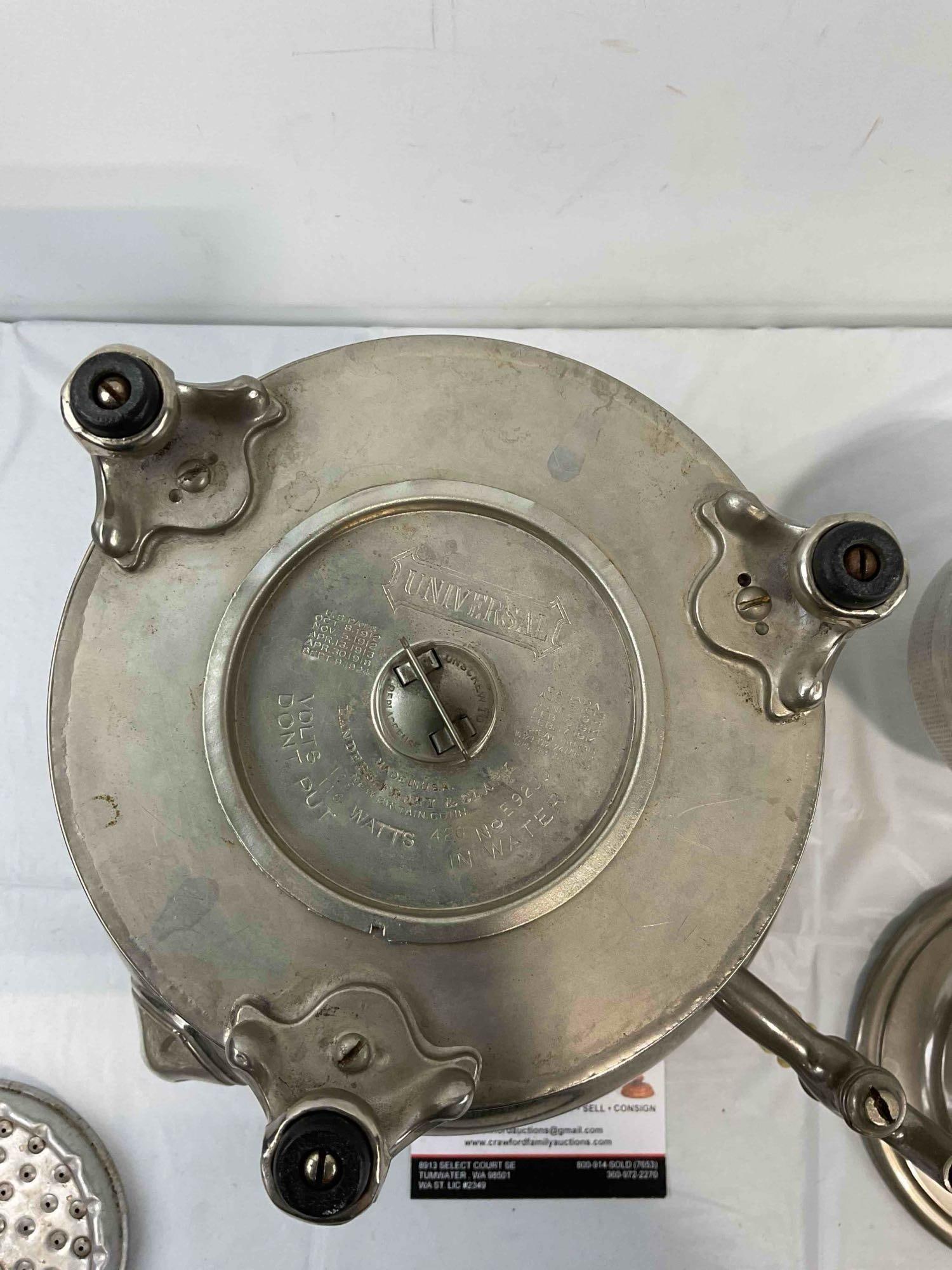 Antique Universal Silver Plated Samovar Tea Urn w/ Pyrex & Celluloid Handles. Untested. See pics. - 9