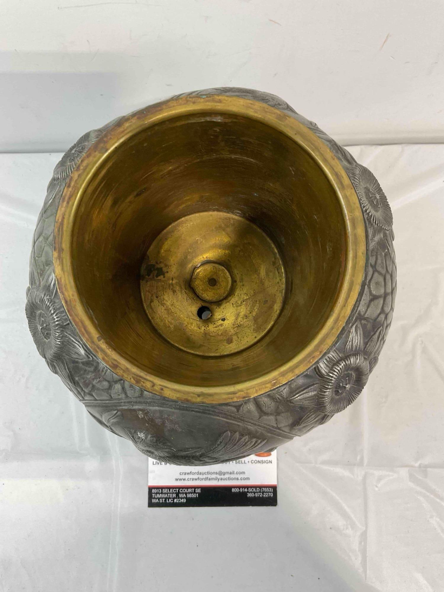 Beautiful Antique Silver Plated Repousse Urn w/ Bird & Passionflower Motif. Very Good Condition. - 5