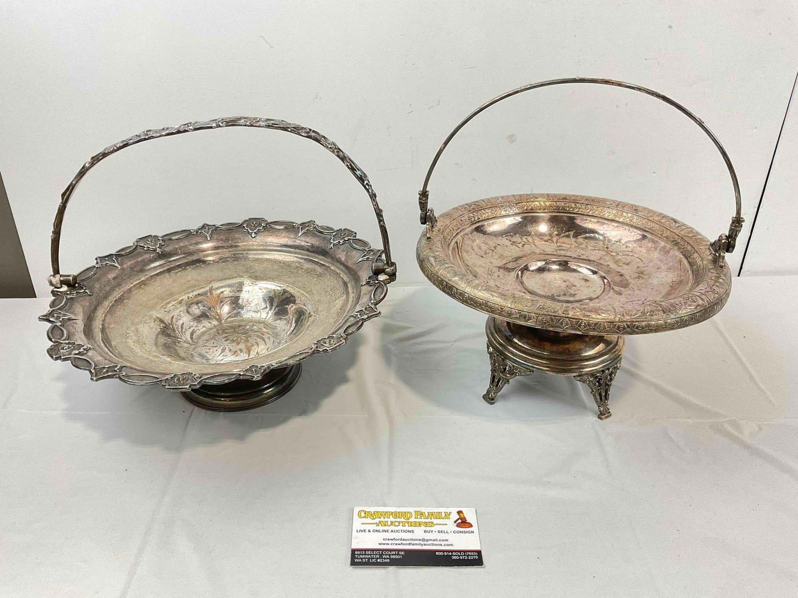 2 pcs Antique Silver Plated Bride Baskets w/ Lovely Floral Motifs incl. 1x Toronto Co. See pics. (1 of 9)