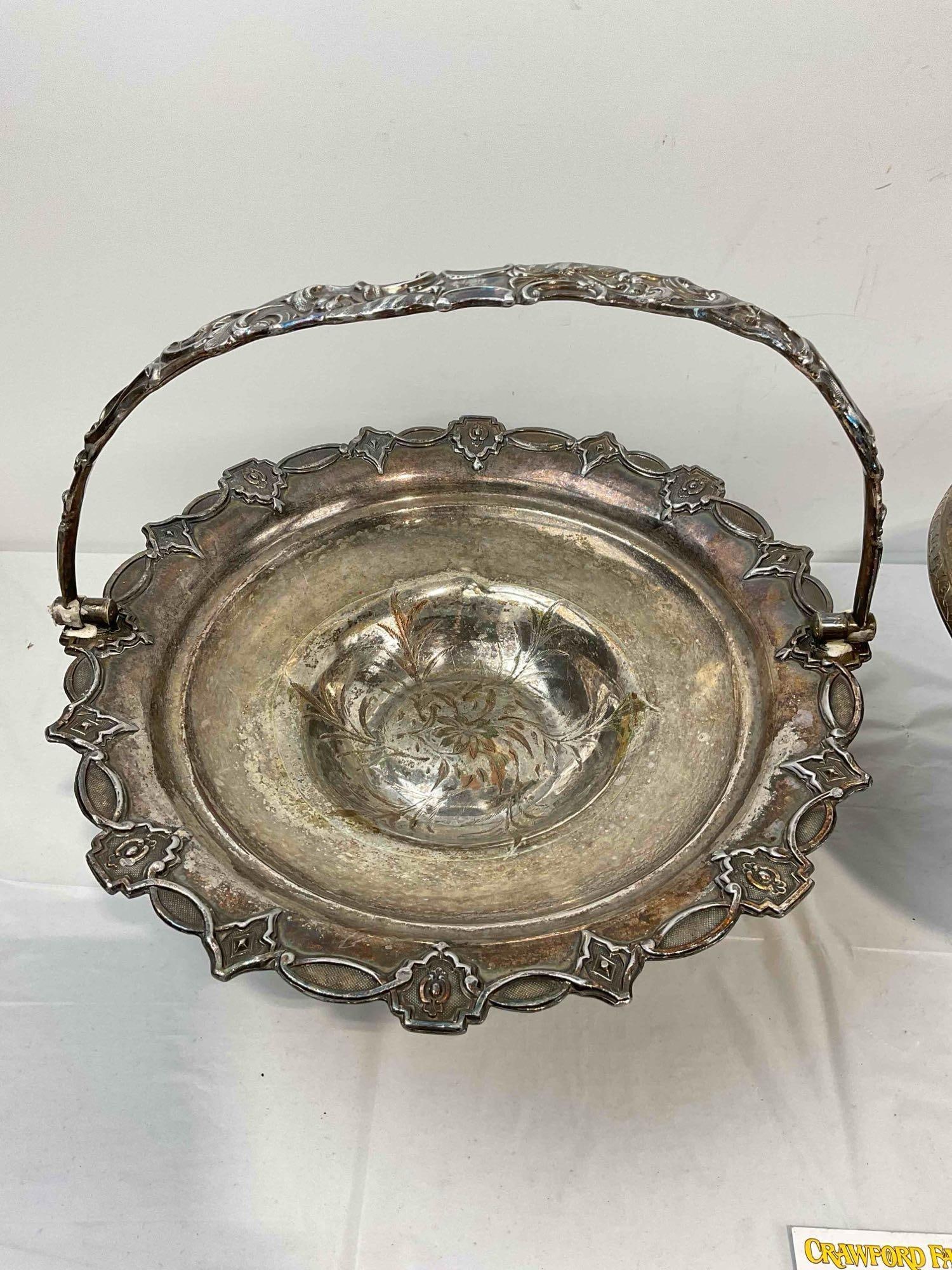 2 pcs Antique Silver Plated Bride Baskets w/ Lovely Floral Motifs incl. 1x Toronto Co. See pics. - 2