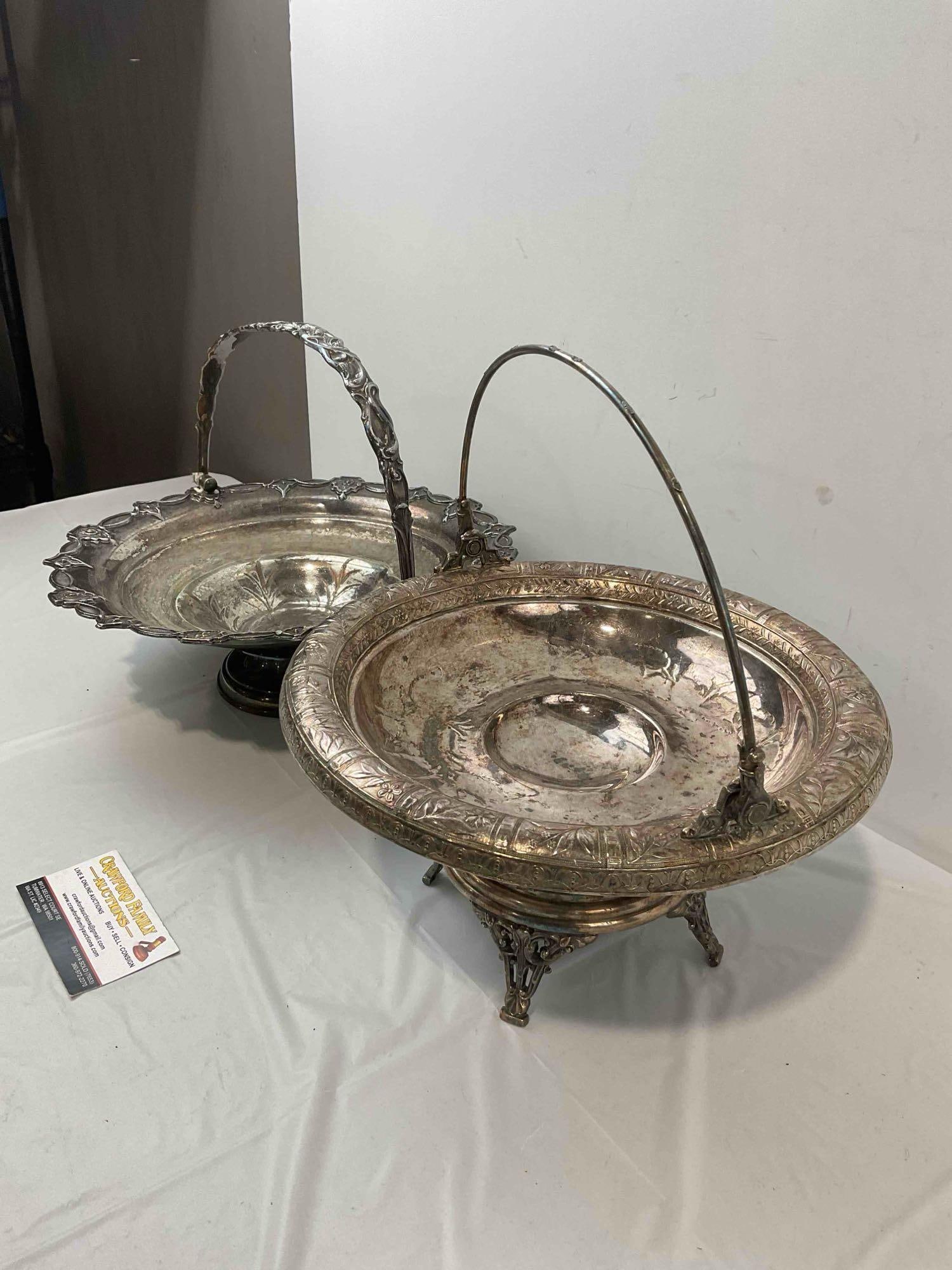 2 pcs Antique Silver Plated Bride Baskets w/ Lovely Floral Motifs incl. 1x Toronto Co. See pics. - 4
