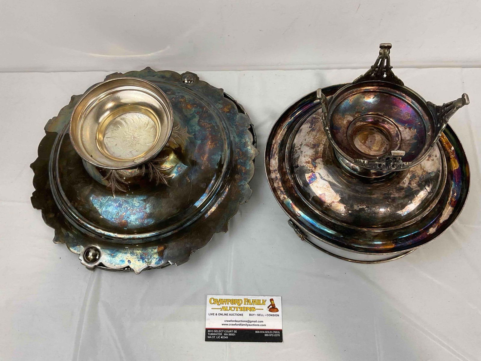 2 pcs Antique Silver Plated Bride Baskets w/ Lovely Floral Motifs incl. 1x Toronto Co. See pics. - 7