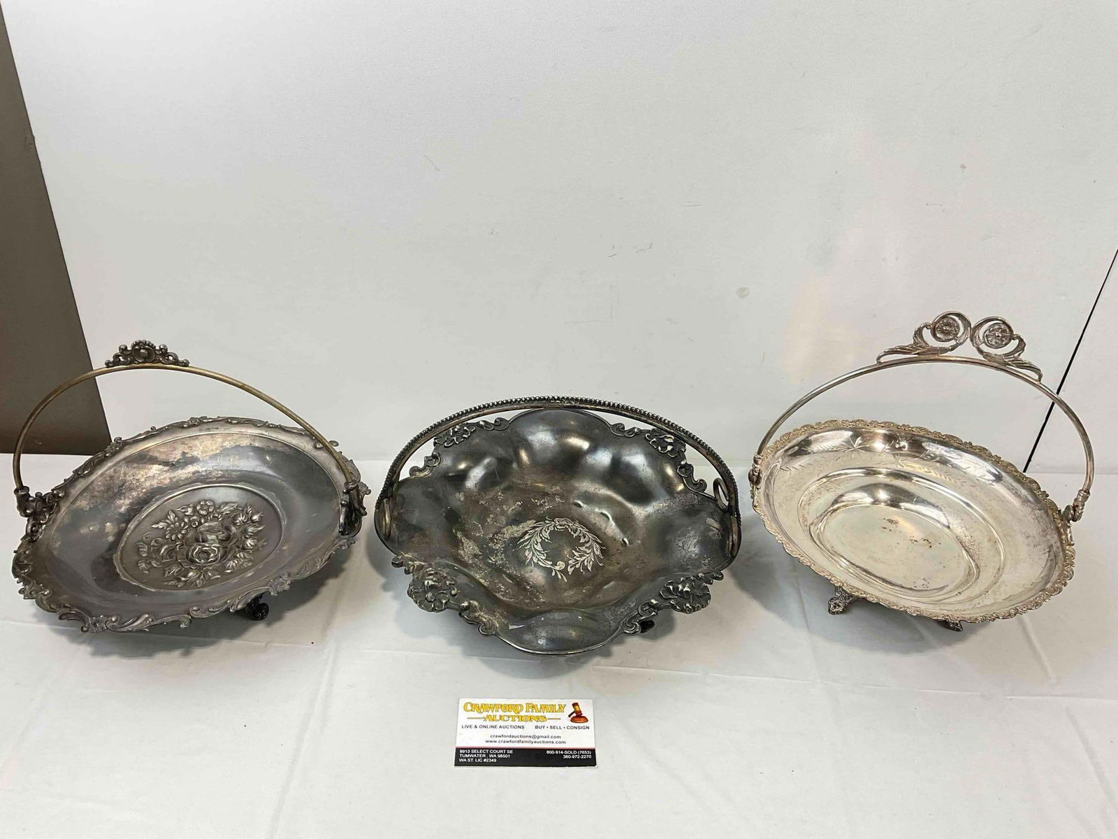 3 pcs Antique Silver Plated Bride Baskets incl. Rockford, New Amsterdam & Middletown. See pics. (1 of 10)