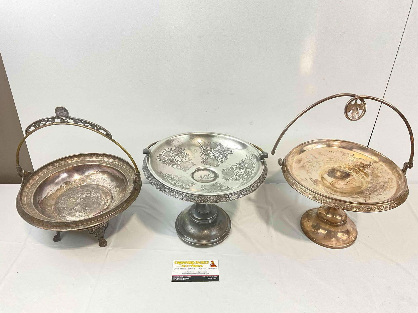 3 pcs Antique Silver Plated Bride Baskets, incl. Reed & Barton and Hall, Elton & Co. See pics. (1 of 10)