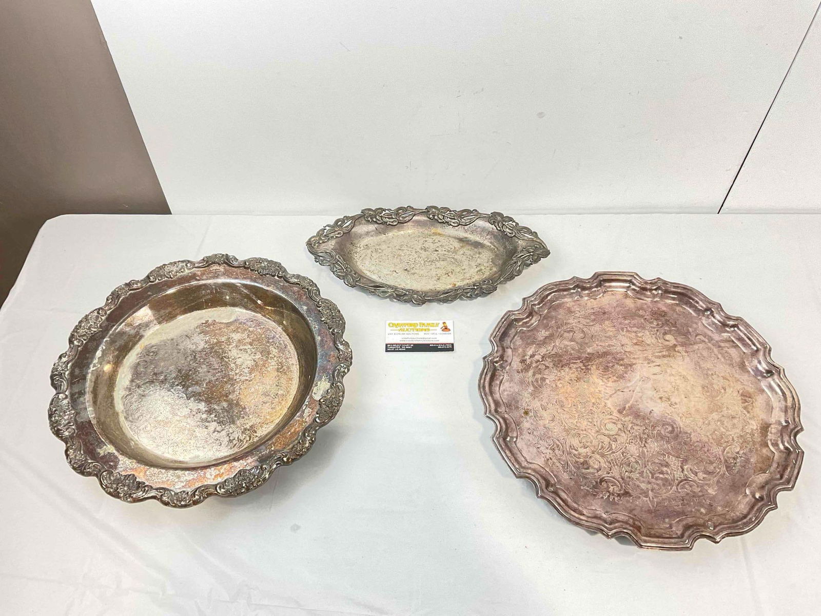 3 pcs Vintage Silver Plated Serving Platter Trays, incl. Towle & E.G. Webster & Son. See pics. (1 of 10)