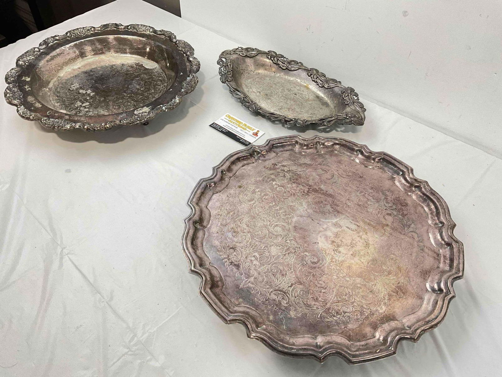 3 pcs Vintage Silver Plated Serving Platter Trays, incl. Towle & E.G. Webster & Son. See pics. - 5