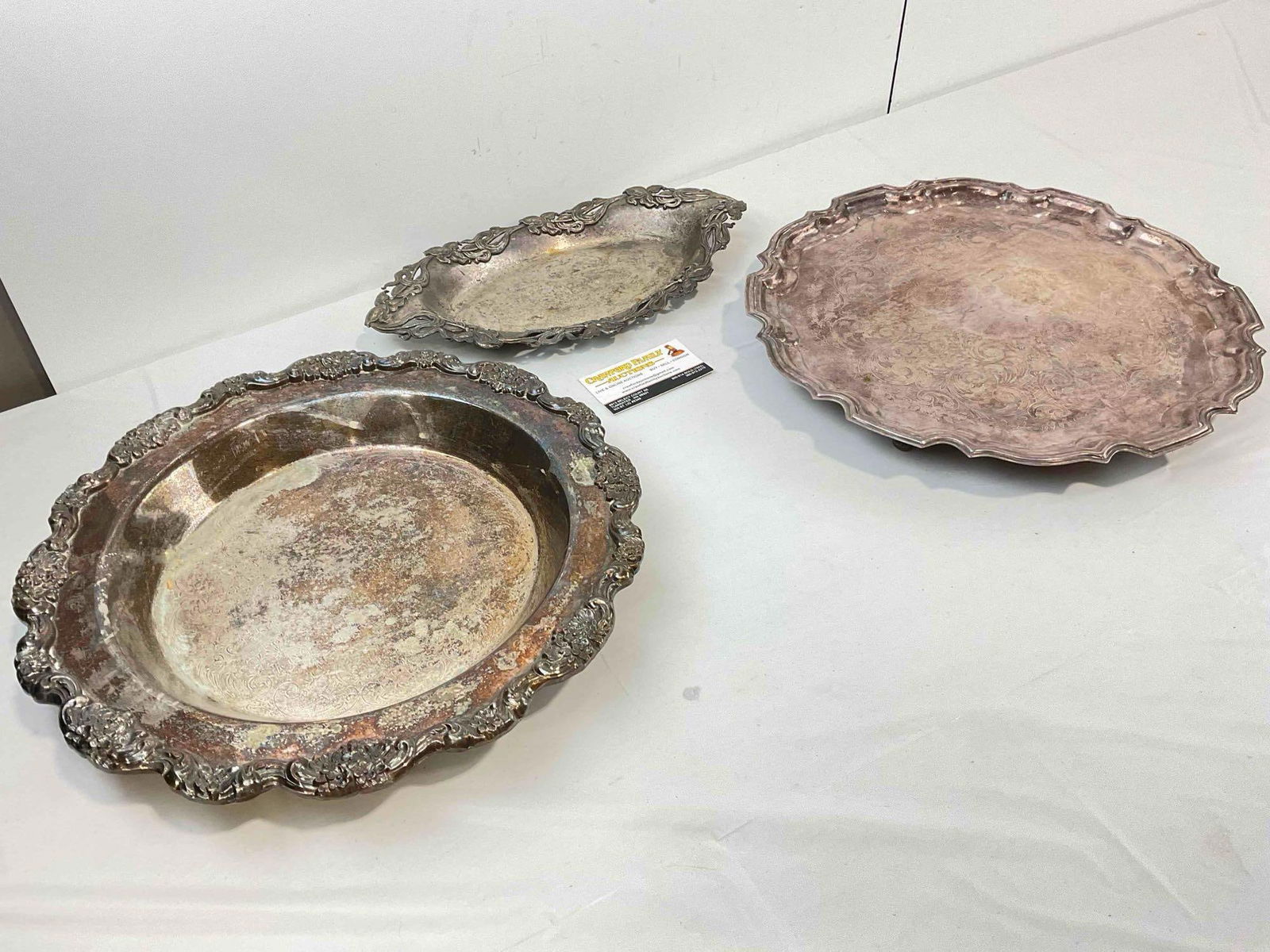 3 pcs Vintage Silver Plated Serving Platter Trays, incl. Towle & E.G. Webster & Son. See pics. - 6