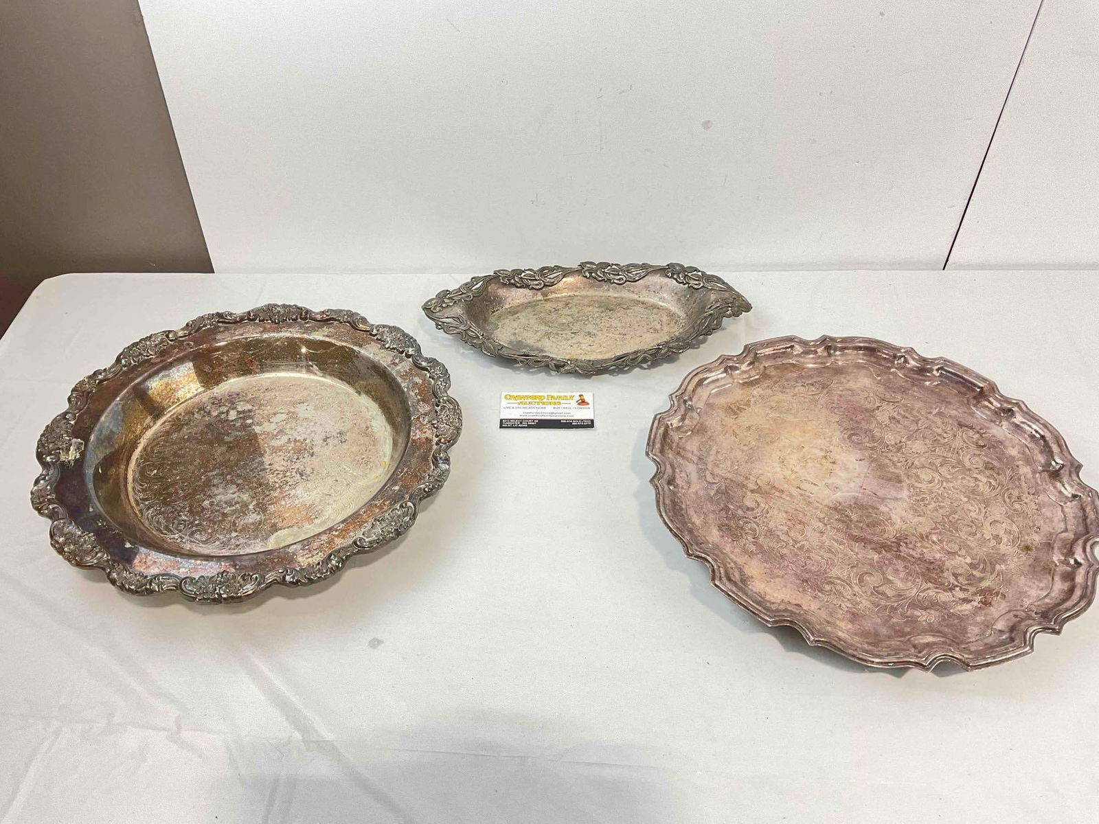 3 pcs Vintage Silver Plated Serving Platter Trays, incl. Towle & E.G. Webster & Son. See pics. - 7