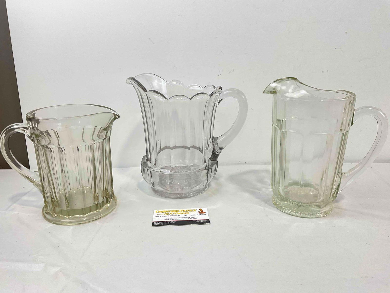 3 pcs Antique Glass Water Pitchers, incl. Purpled A.H. Heisey Glass. Very Good Condition. See pics. (1 of 8)