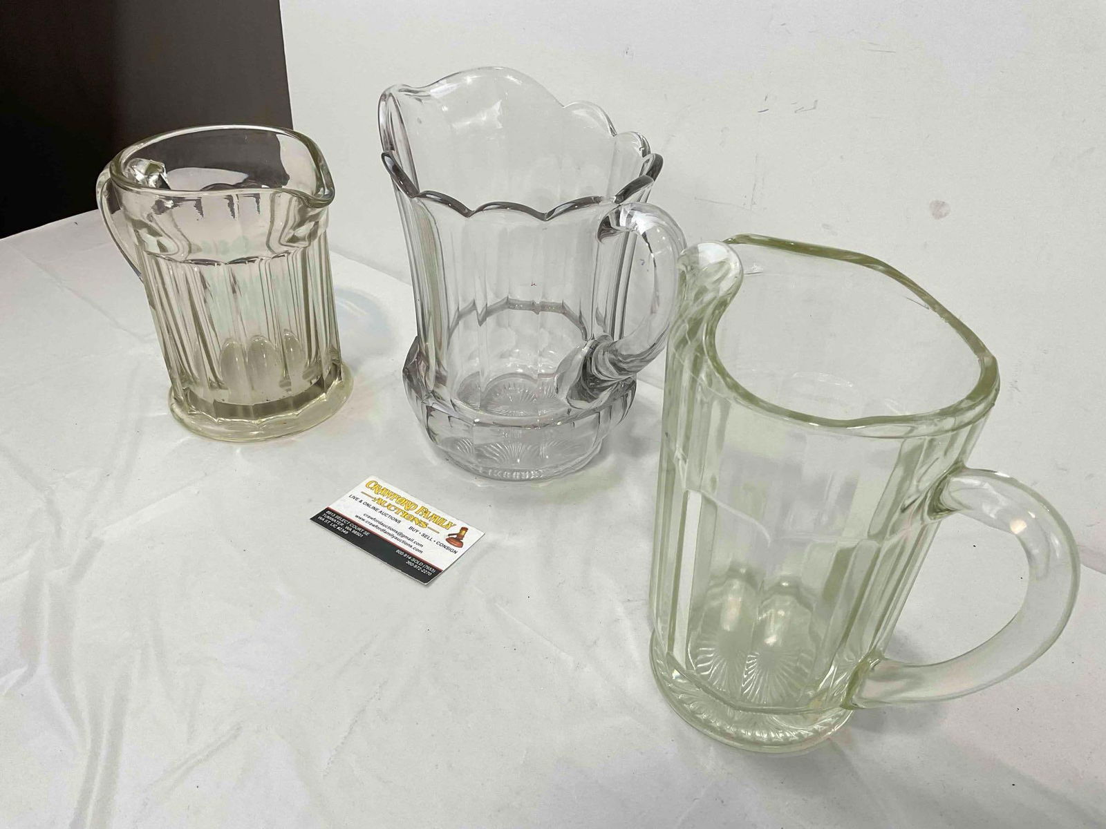 3 pcs Antique Glass Water Pitchers, incl. Purpled A.H. Heisey Glass. Very Good Condition. See pics. - 2