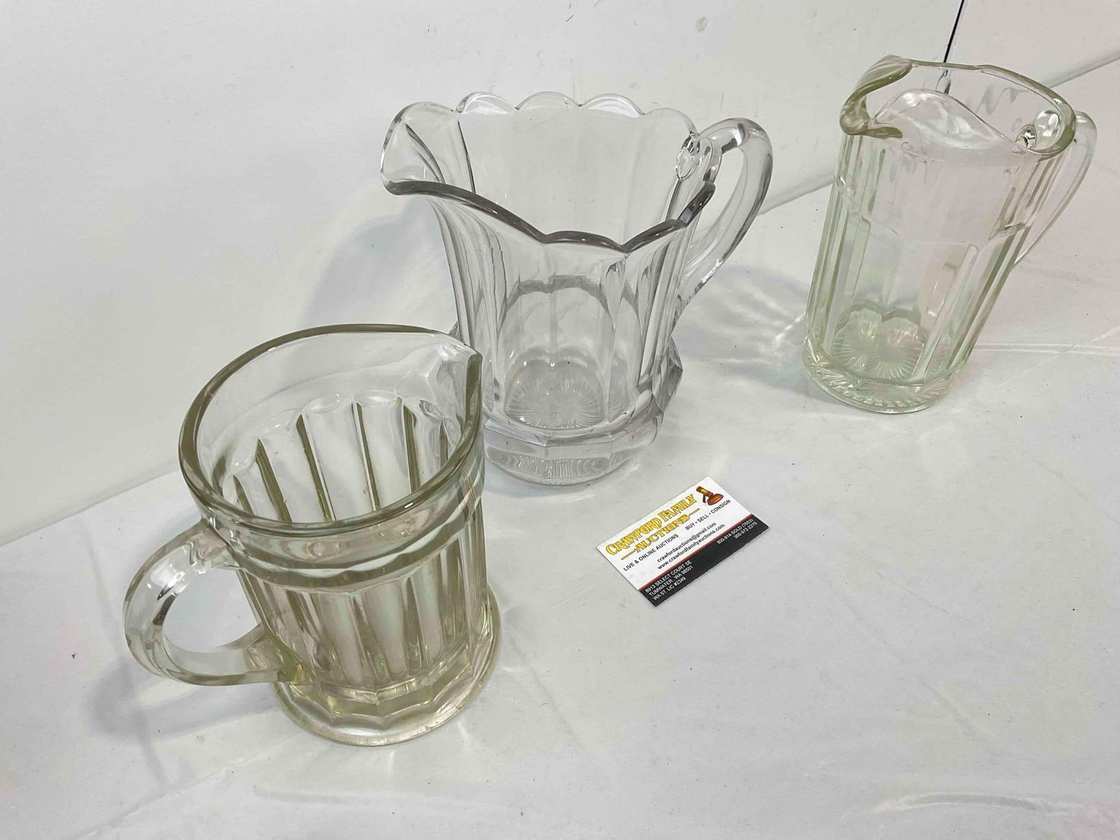 3 pcs Antique Glass Water Pitchers, incl. Purpled A.H. Heisey Glass. Very Good Condition. See pics. - 3