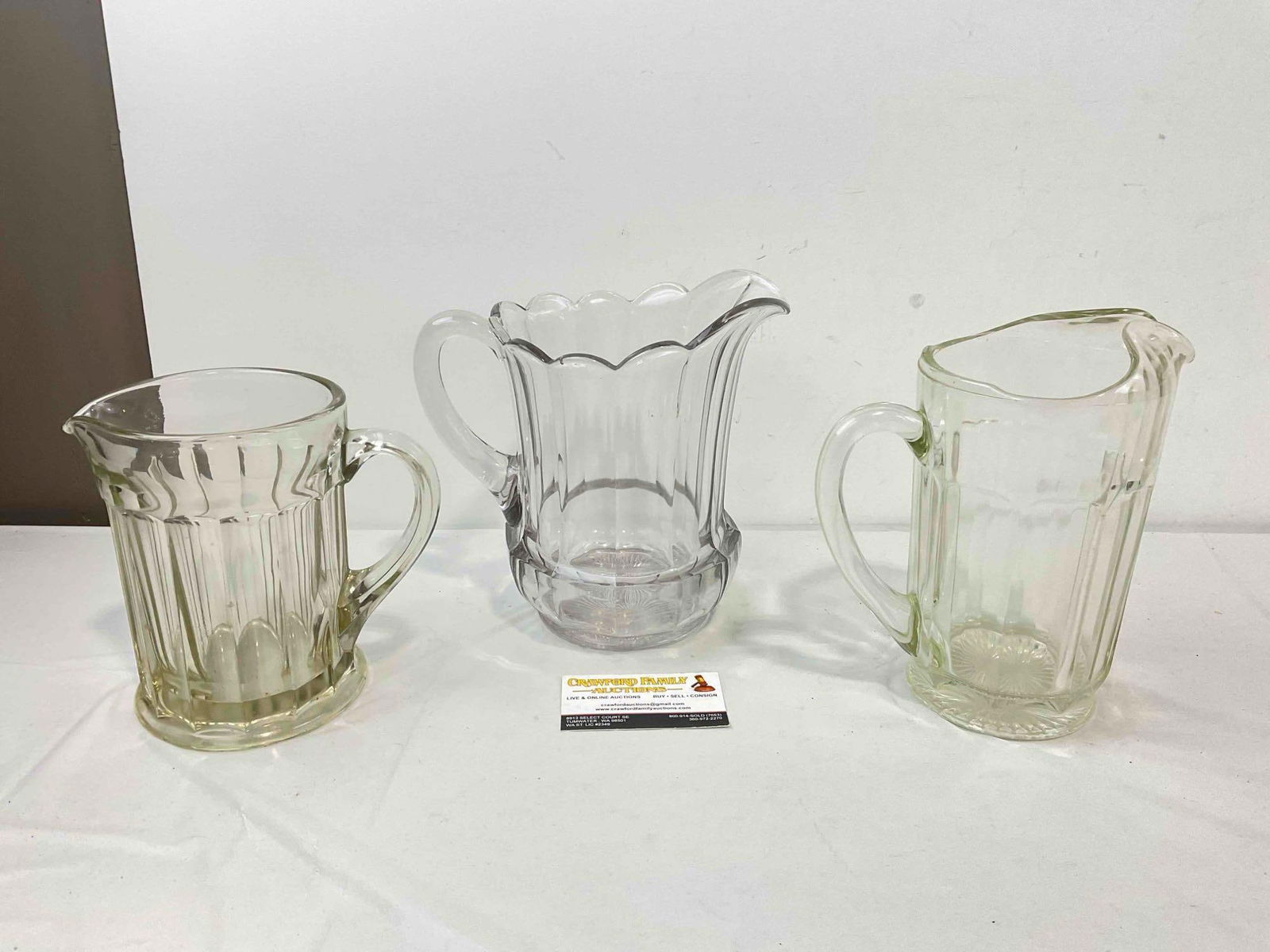 3 pcs Antique Glass Water Pitchers, incl. Purpled A.H. Heisey Glass. Very Good Condition. See pics. - 4