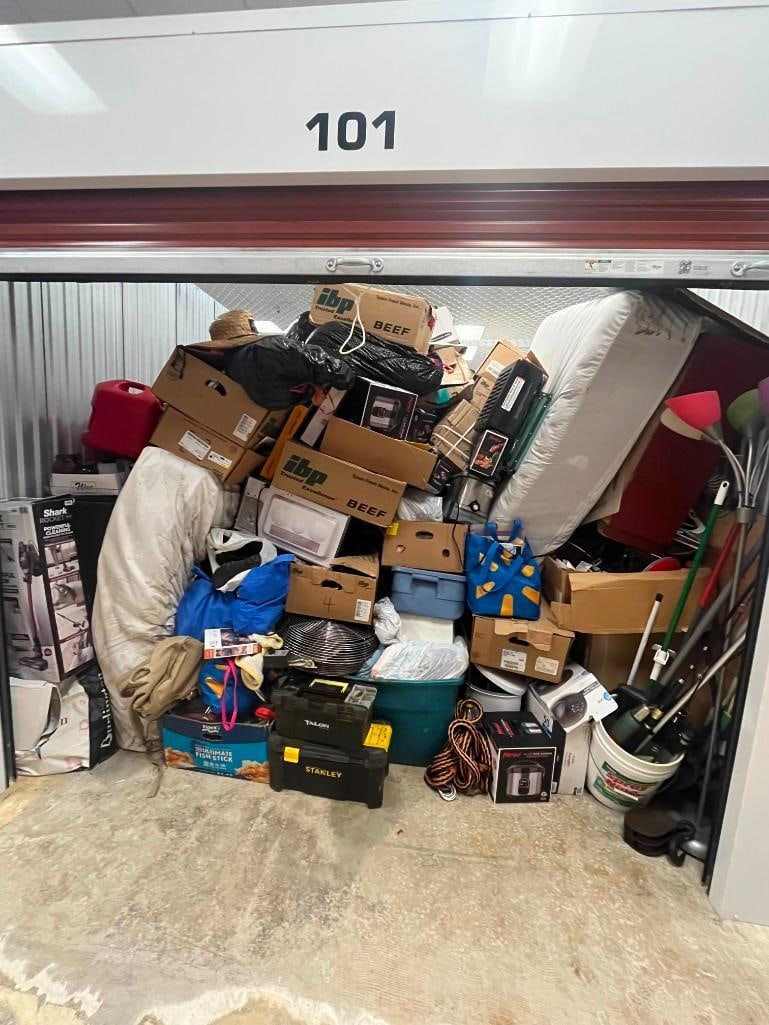 Unit #101 is a 10 x 15 pretty much packed to top , Appears to be Air fryer, tools , vacuum etc.. (1 of 3)