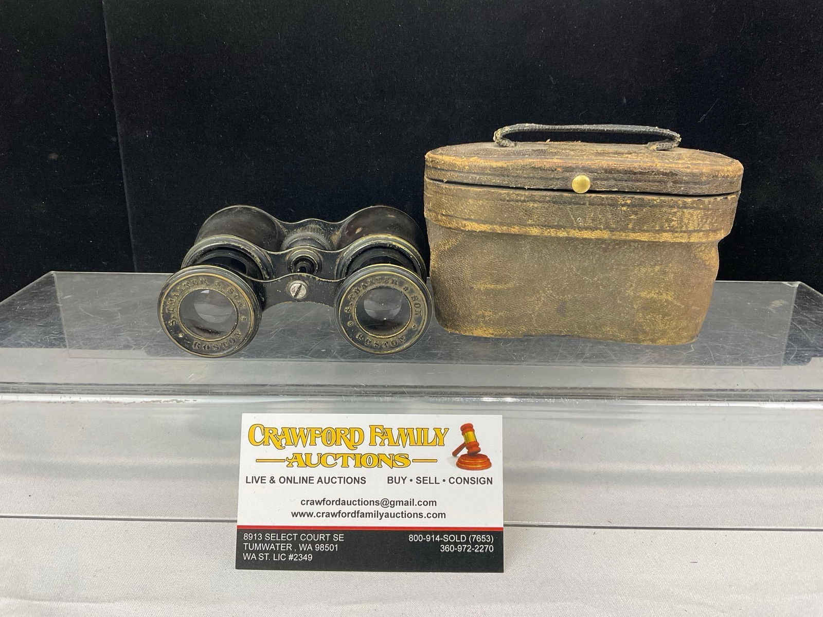 Early 20th Century S. Thaxter & Son Boston Opera Glasses w/ Leather Case, w/blue velvet inside: Appears to be in good shape. The piece measures approx 4h x 5w x 4d inches. See pics. E-5360