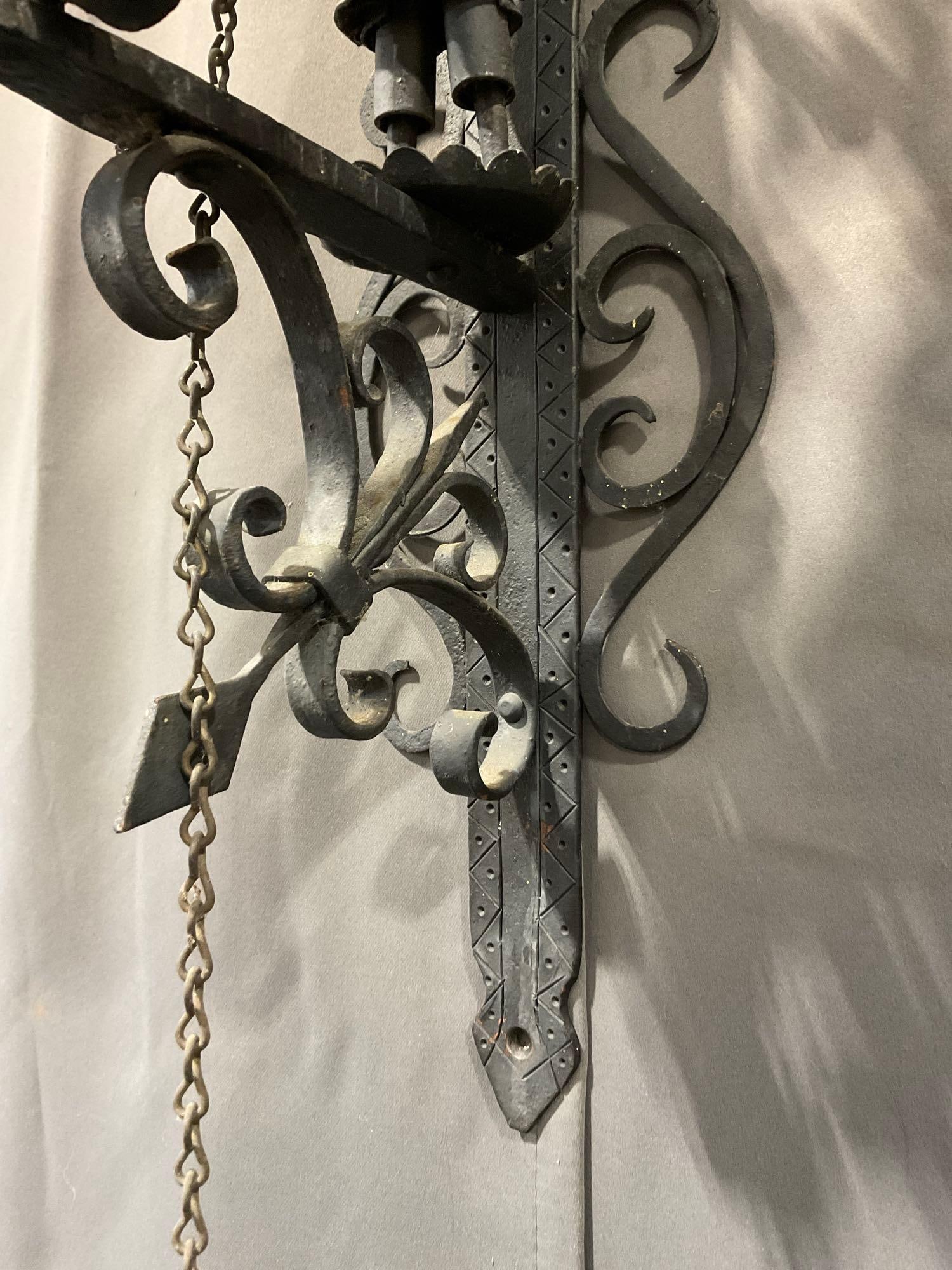 Antique Wrought Iron California Rancho Figural Handpull Entrance Bell, Wall Mounted, 20h x 9w x 11d - 3