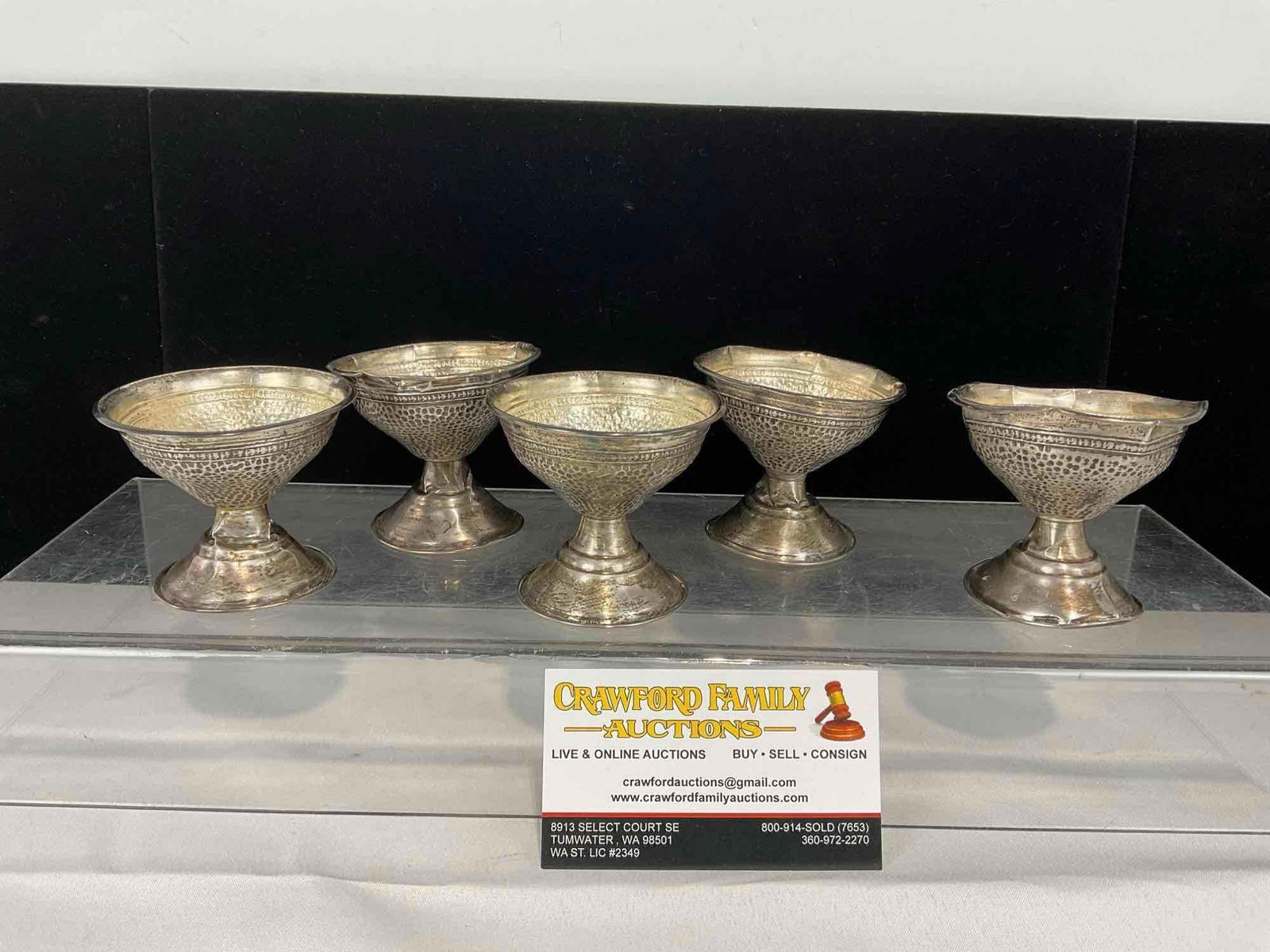 5 Small Cups w/no glass cup inserts, Sterling Silver, 51.2 grams ttw, marked Sterling (1 of 5)