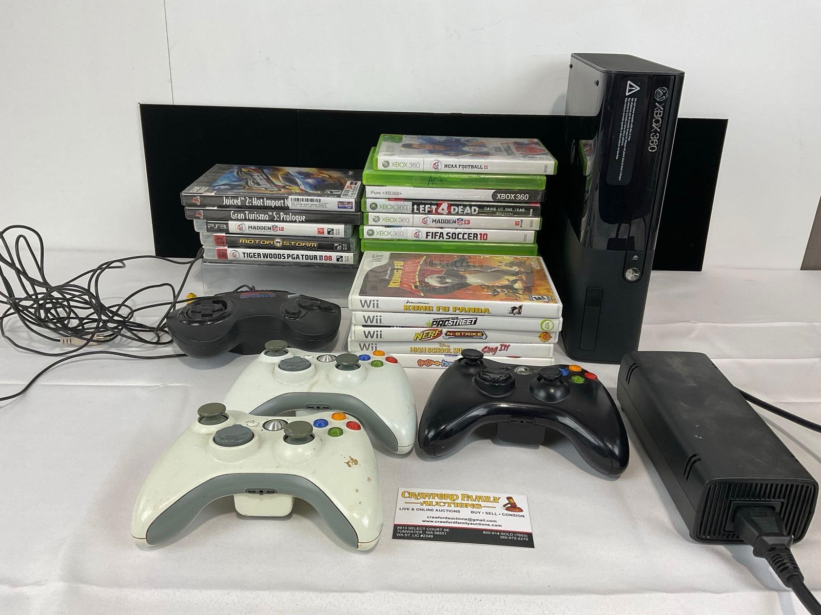 Xbox 360 E Console, untested, 3 Controllers, 8 Xbox 360, 5 Wii, & 2 PS2 & 3 PS3 Games (1 of 5)