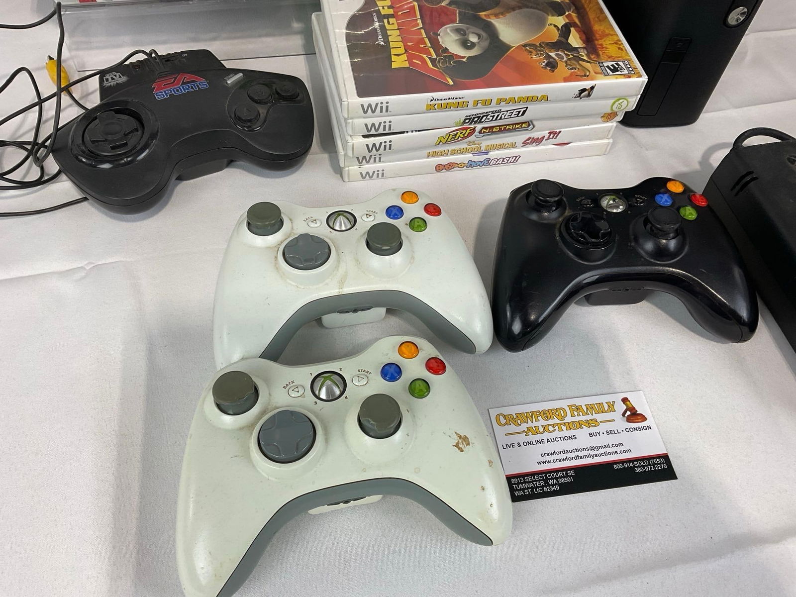 Xbox 360 E Console, untested, 3 Controllers, 8 Xbox 360, 5 Wii, & 2 PS2 & 3 PS3 Games - 3