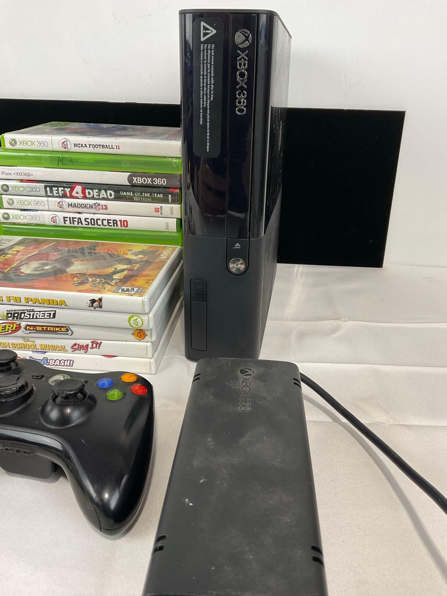 Xbox 360 E Console, untested, 3 Controllers, 8 Xbox 360, 5 Wii, & 2 PS2 & 3 PS3 Games - 4