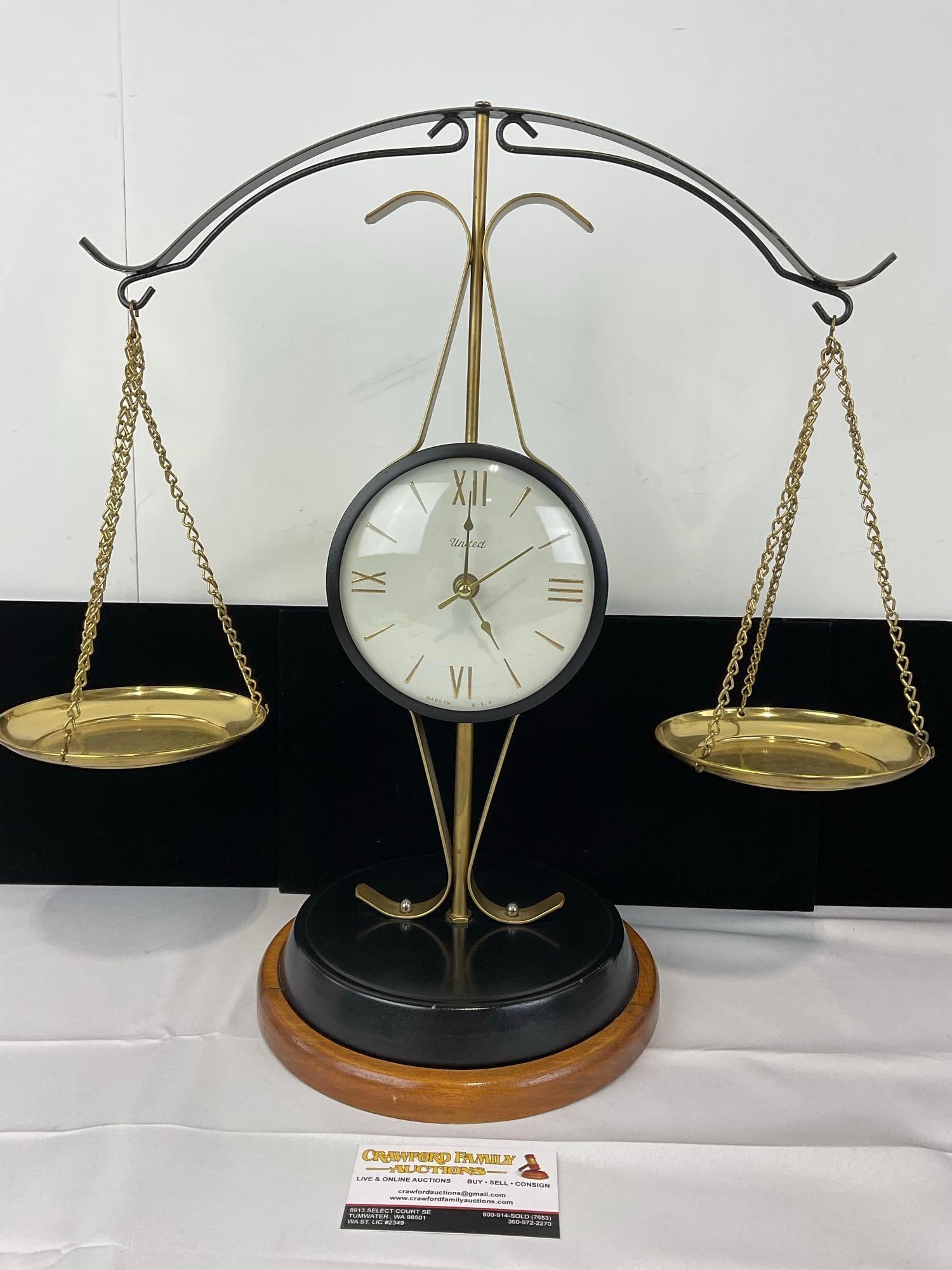 United Clock Company Scale of Justice Electric Tabletop Clock, 19h x 17w x 9d inches (1 of 4)
