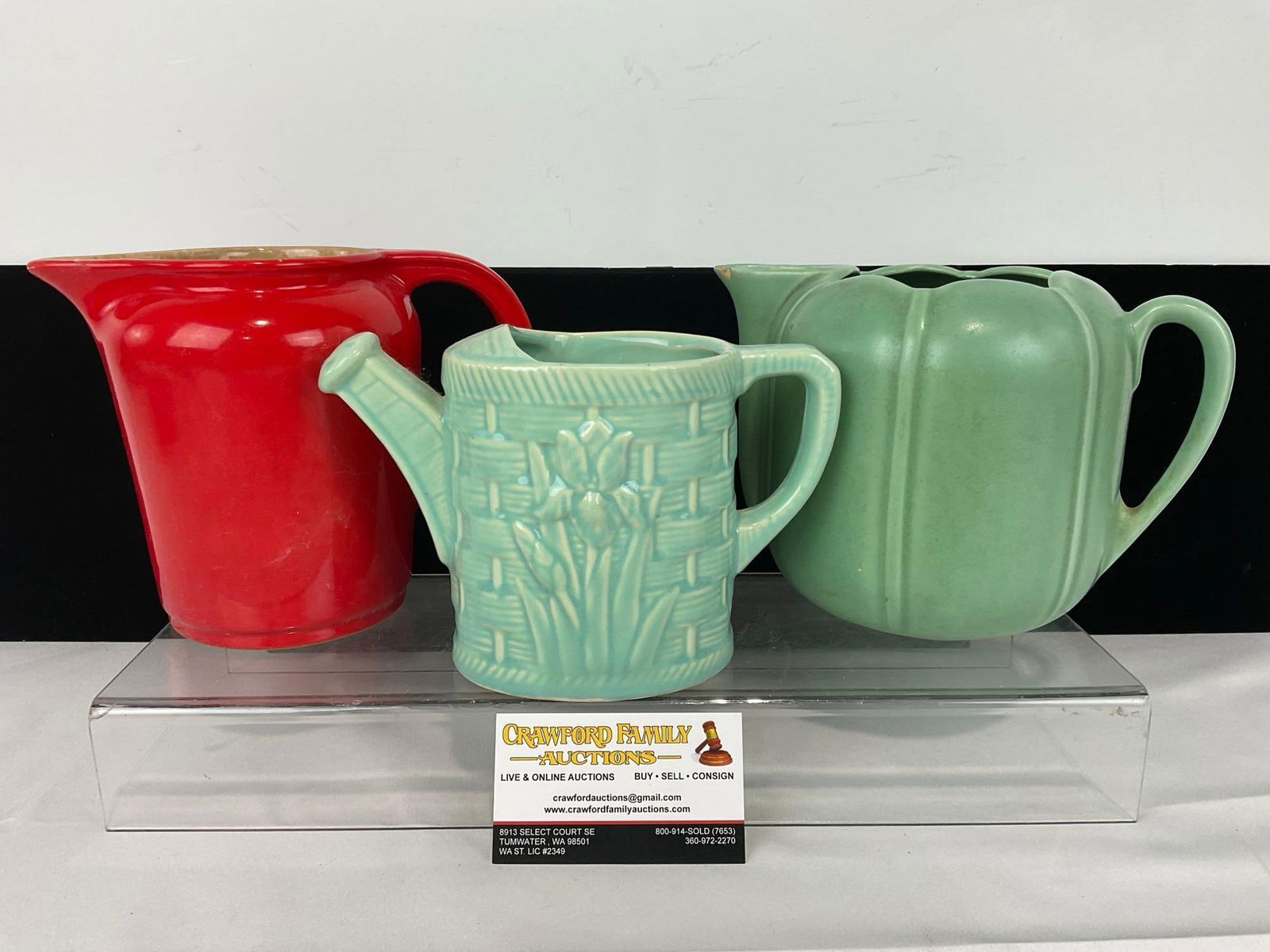 3 Vintage Pottery pieces, Shawnee Watering Can, USA Seafoam Green Pitcher, & Universal Pitcher (1 of 8)