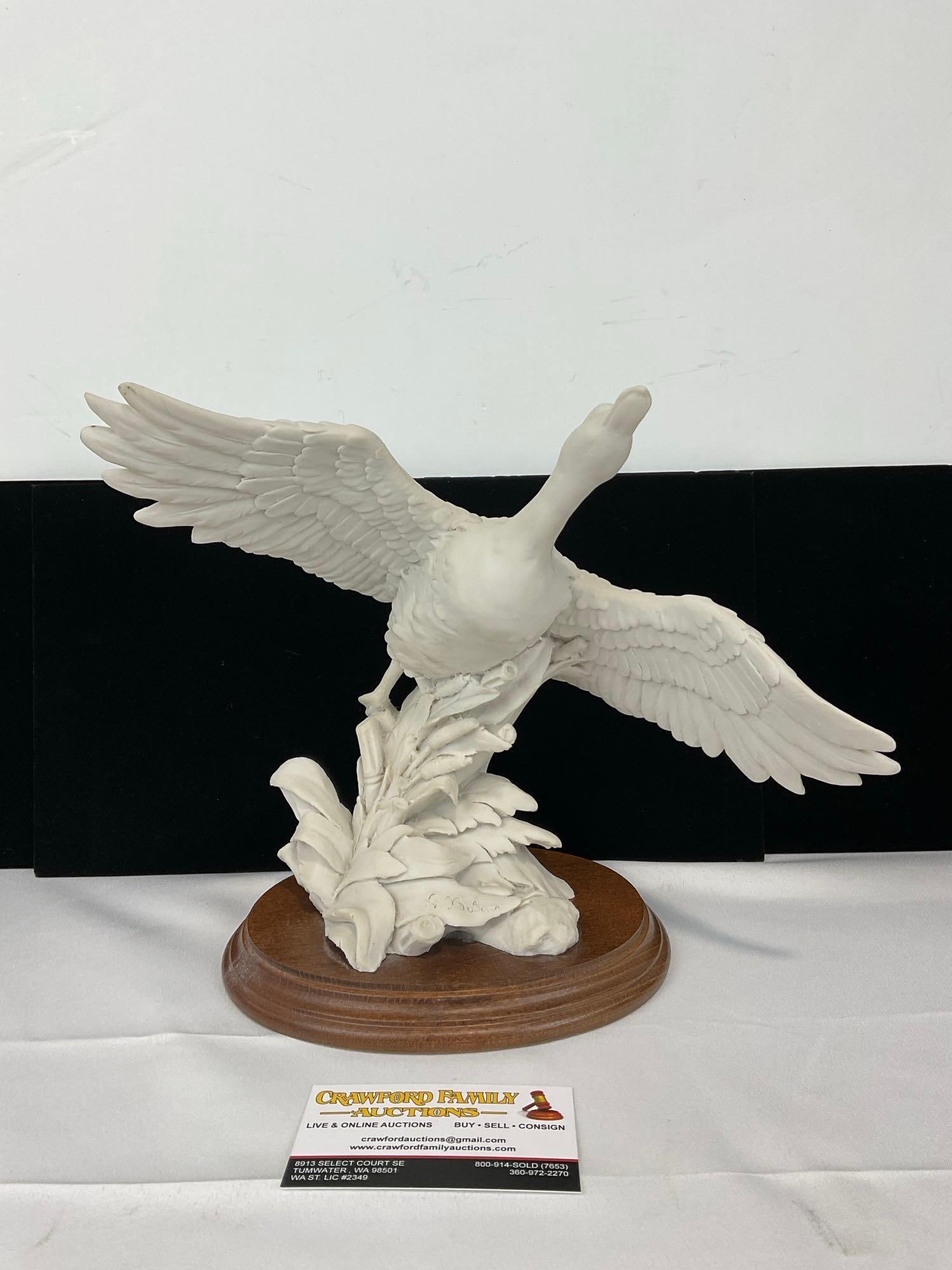 vintage Auro Belcari Dear Mallard Duck Bisque Porcelain figurine, 10h x 12w x 7d inches (1 of 4)