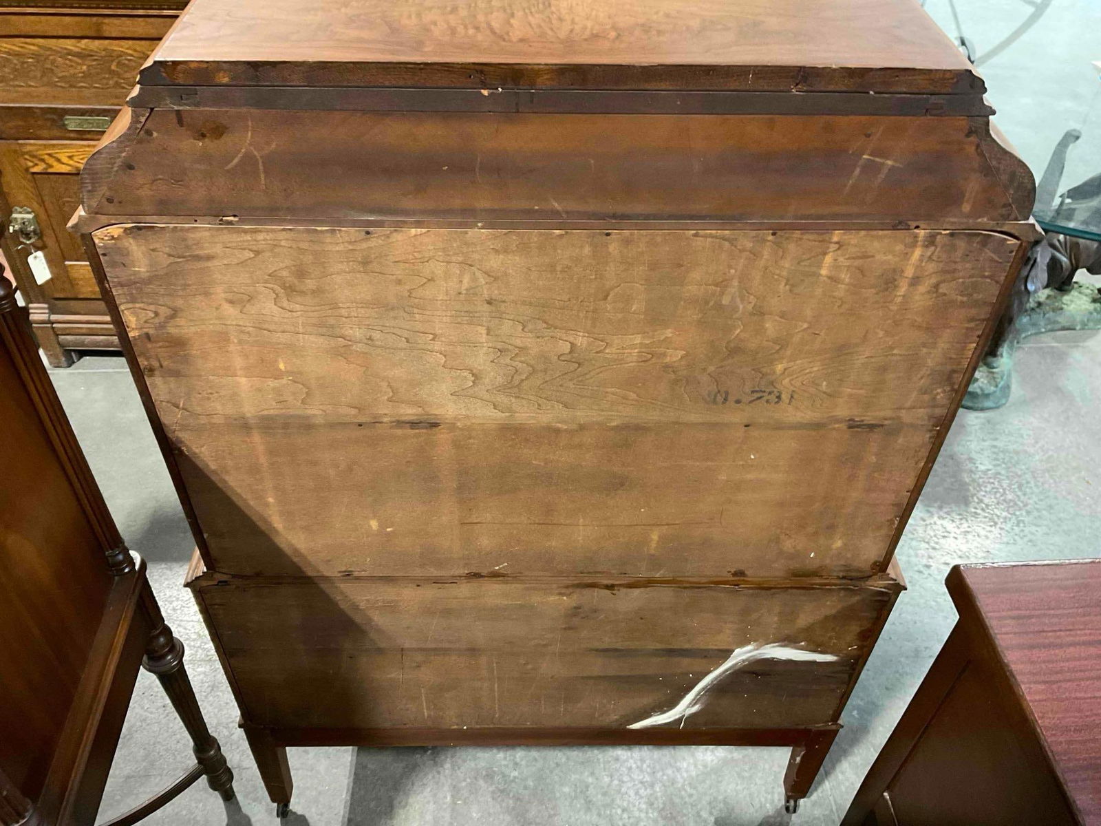 Lovely Antique 1920's Art Deco 6 drawer High Boy dresser W/ Walnut, Mahogany & maple Veneers - 11