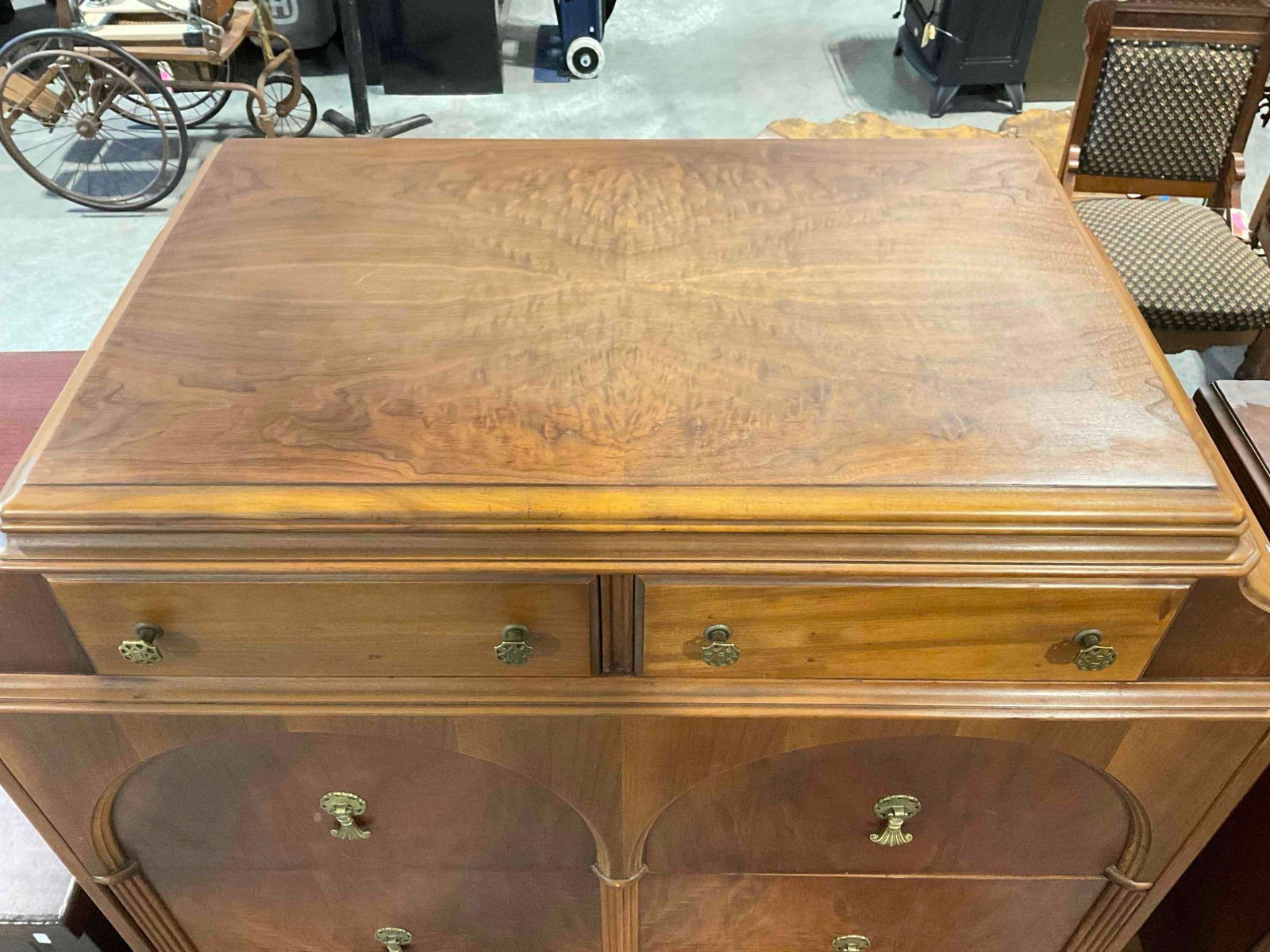 Lovely Antique 1920's Art Deco 6 drawer High Boy dresser W/ Walnut, Mahogany & maple Veneers - 4