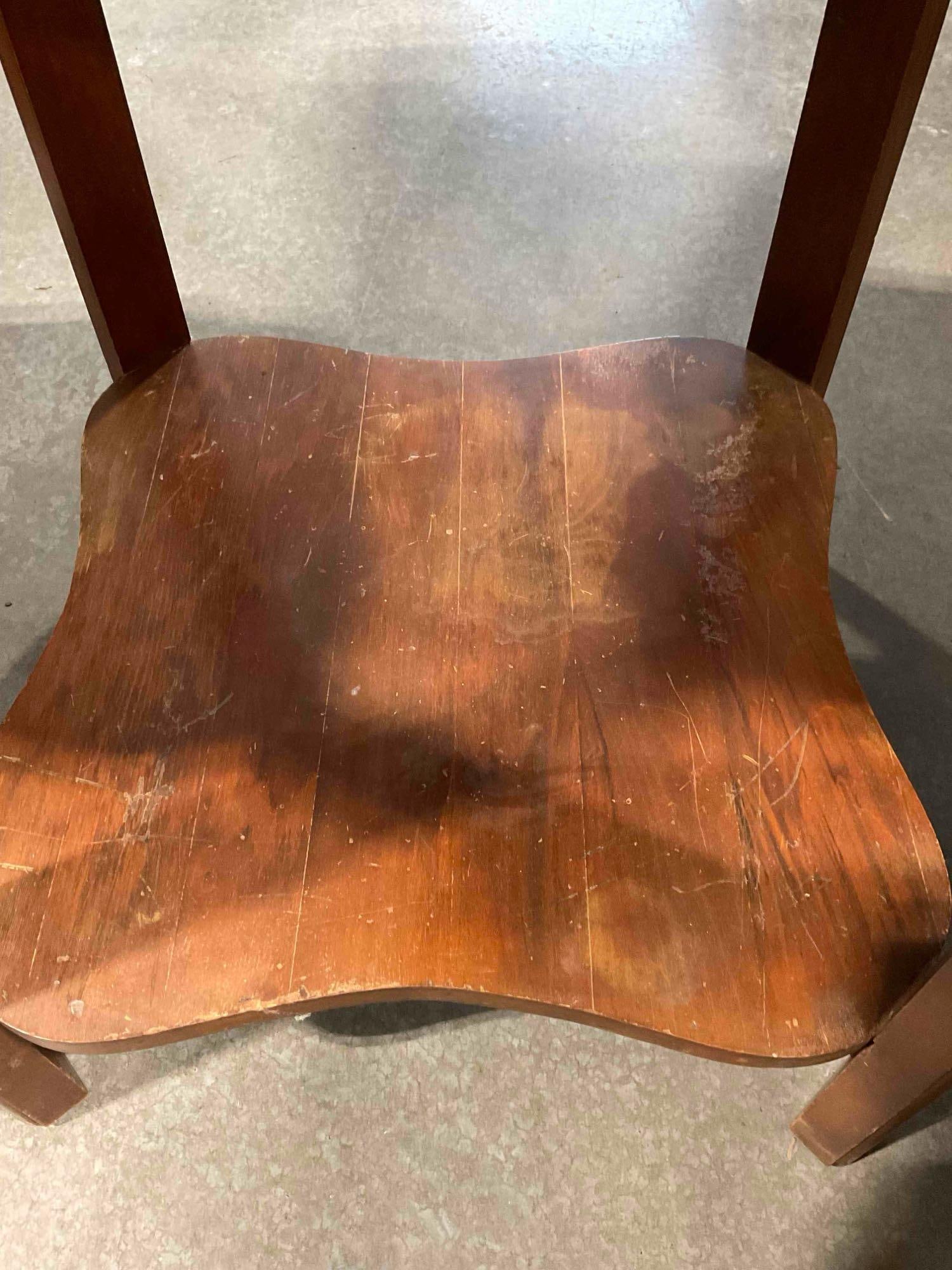 Antique Art Deco Quatrefoil shaped Mahogany Wood Side Table w/ Cobalt Blue Mirrored Glass Top - 4