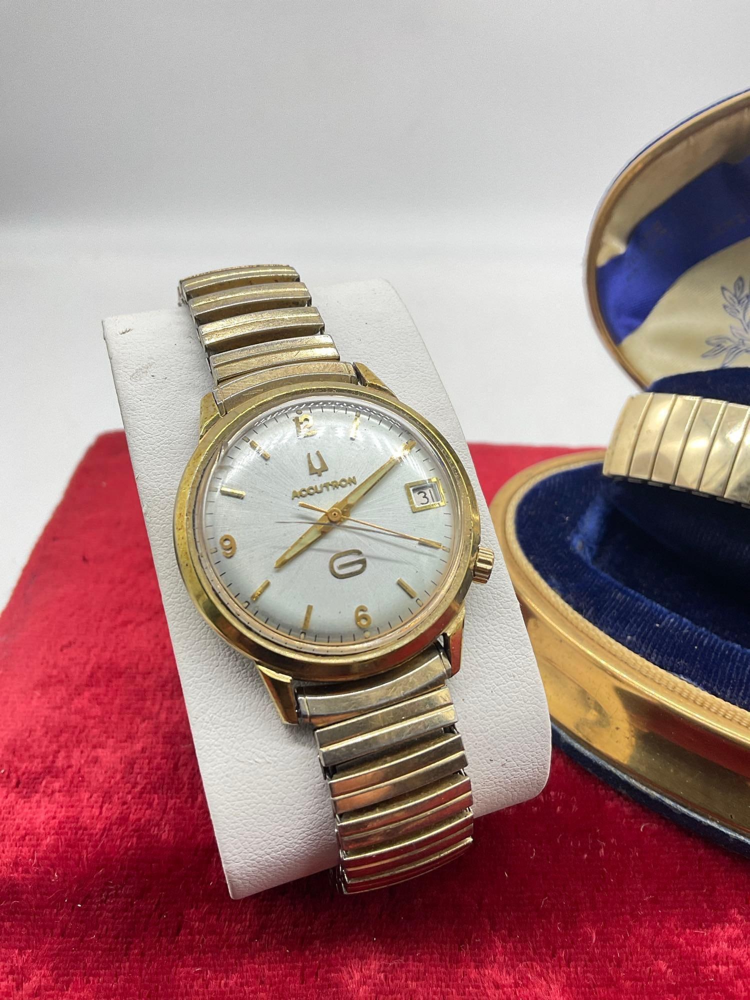 Vintage 1970's Bulova N5 Accutron 10K rolled gold men's wrist watch & Pre 1950 GP Bulova Men's Wa... - 2