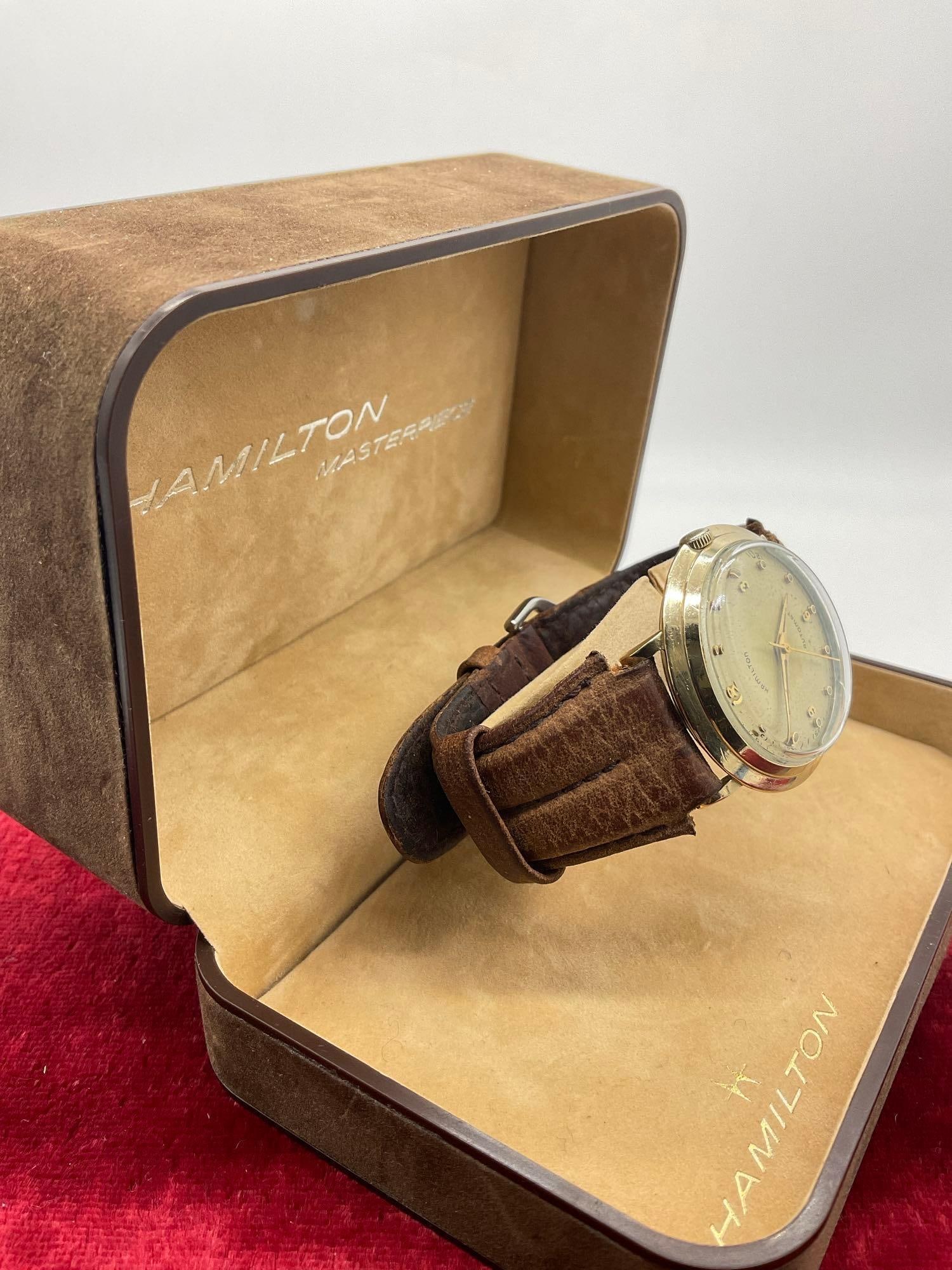 Rare Circa 1950's Men's Hamilton 10K Gold filled bezel Automatic Wrist Watch "UFO Case" W/ OG box - 3