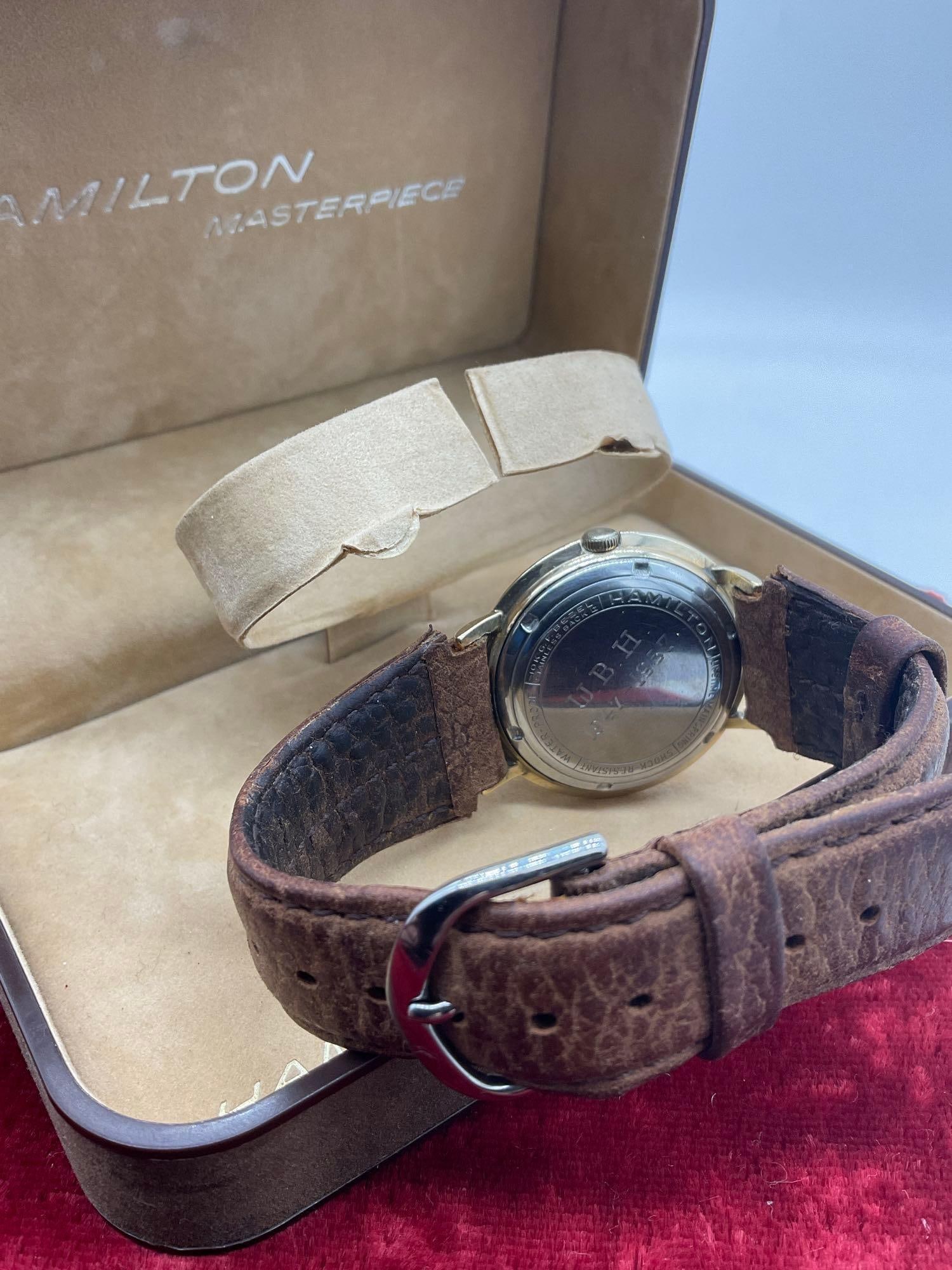 Rare Circa 1950's Men's Hamilton 10K Gold filled bezel Automatic Wrist Watch "UFO Case" W/ OG box - 4
