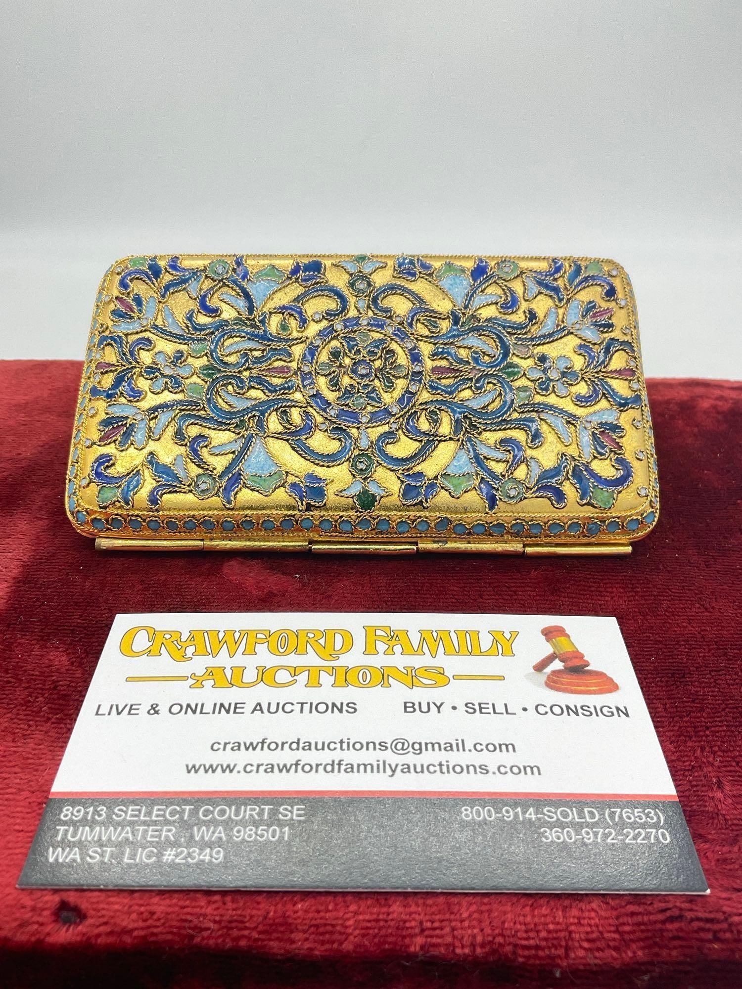 Rare Antique Eastern European (Russian?) Silver Cloisonne & gold plated Faberge Cigarette case (1 of 3)