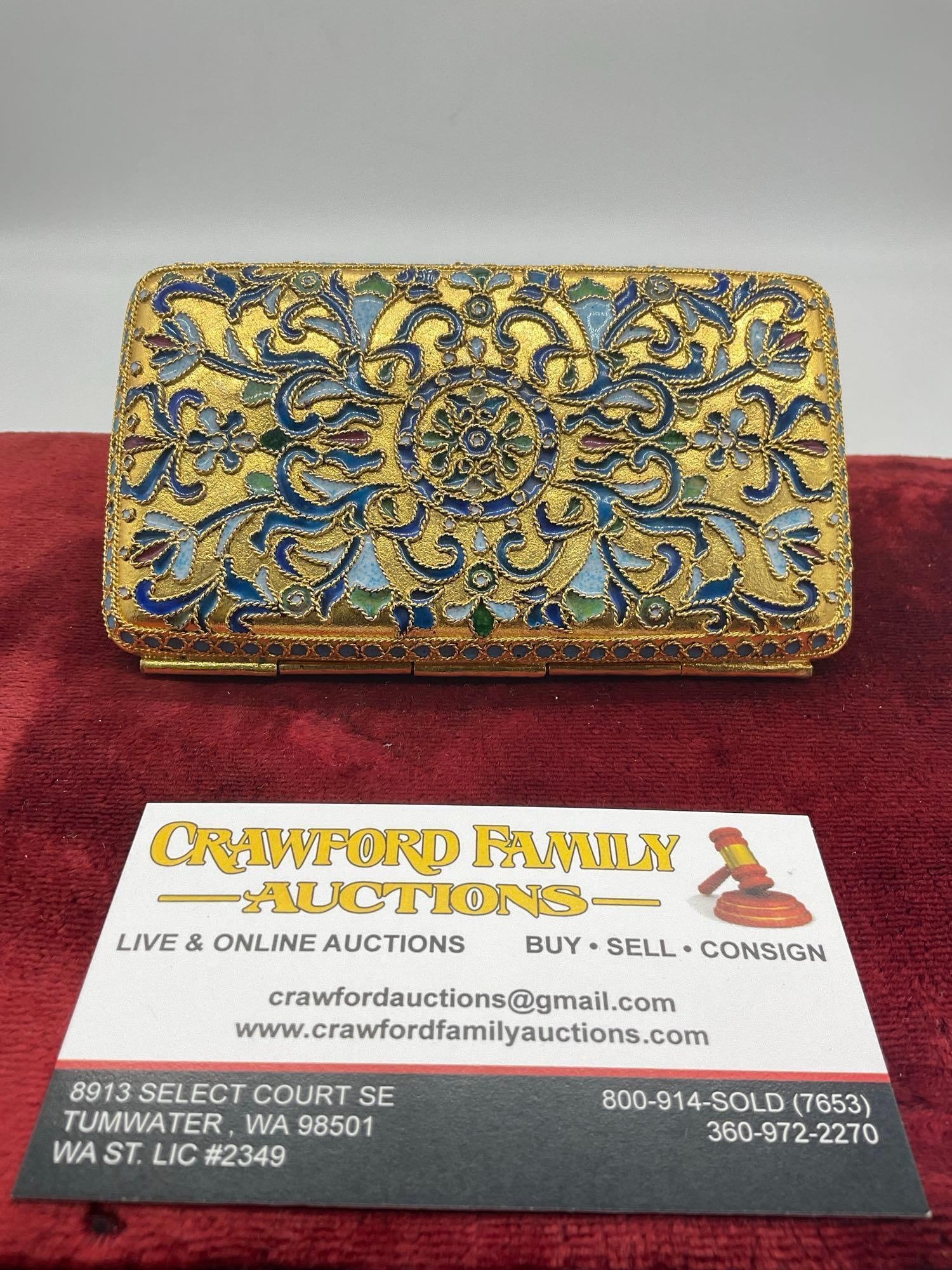Rare Antique Eastern European (Russian?) Silver Cloisonne & gold plated Faberge Cigarette case - 2