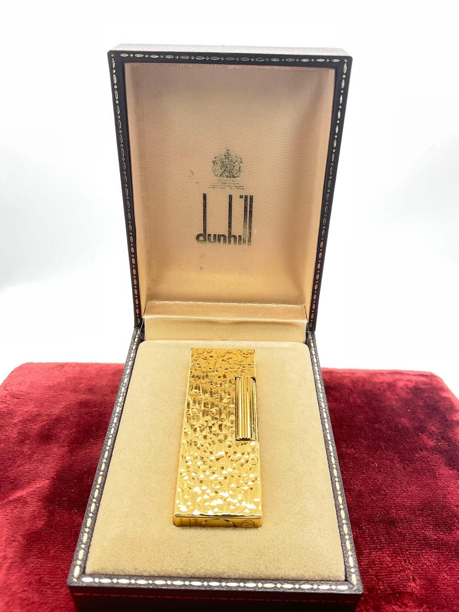 Swiss Made Dunhill Rollagas Gold Textured Lighter Like New In original Display Box: c-5280 