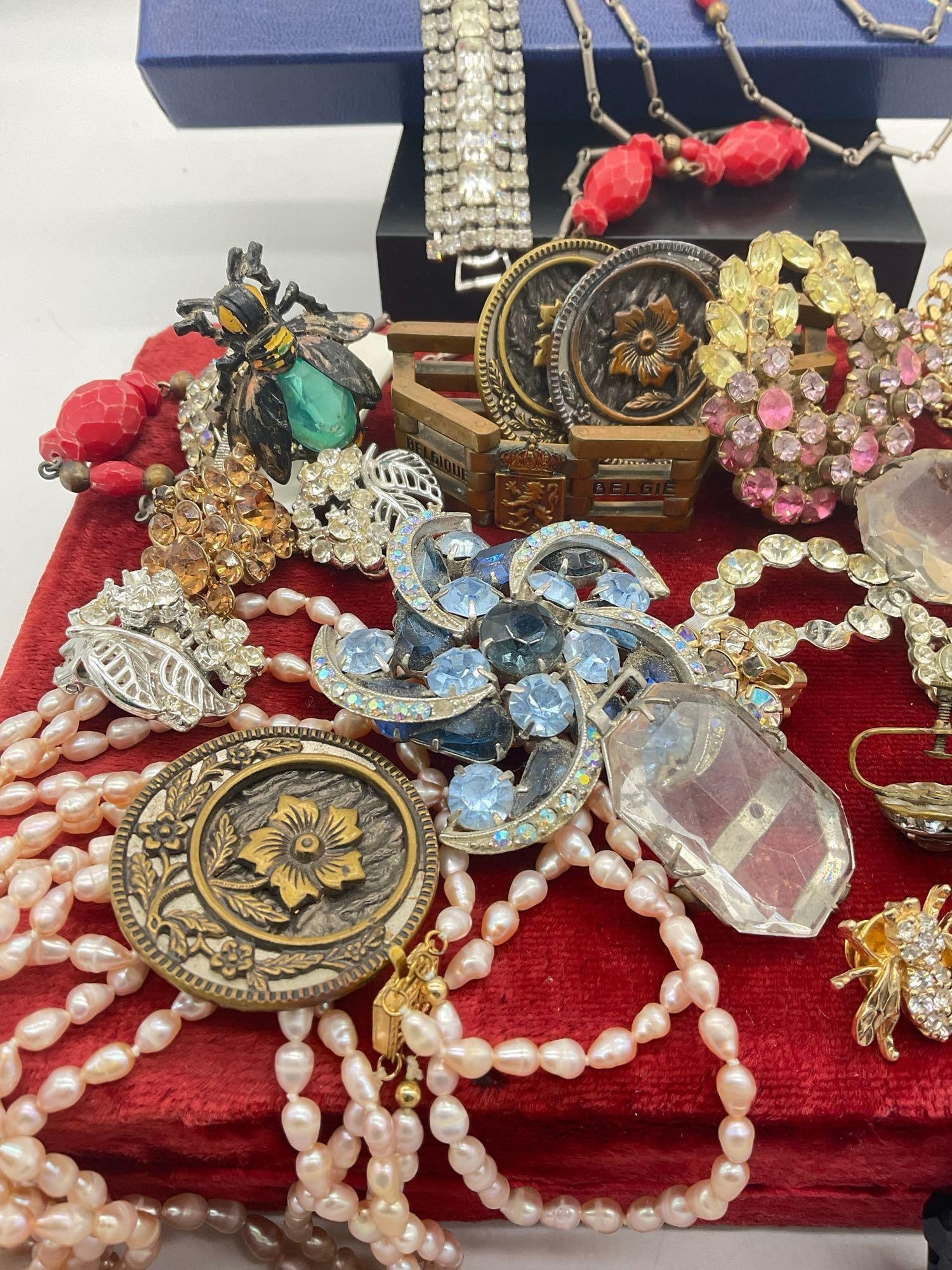 Nice collection of MC & art deco jewelry, Rhinestone's, rings, pearls brooches , Bracelets Plus+ - 2