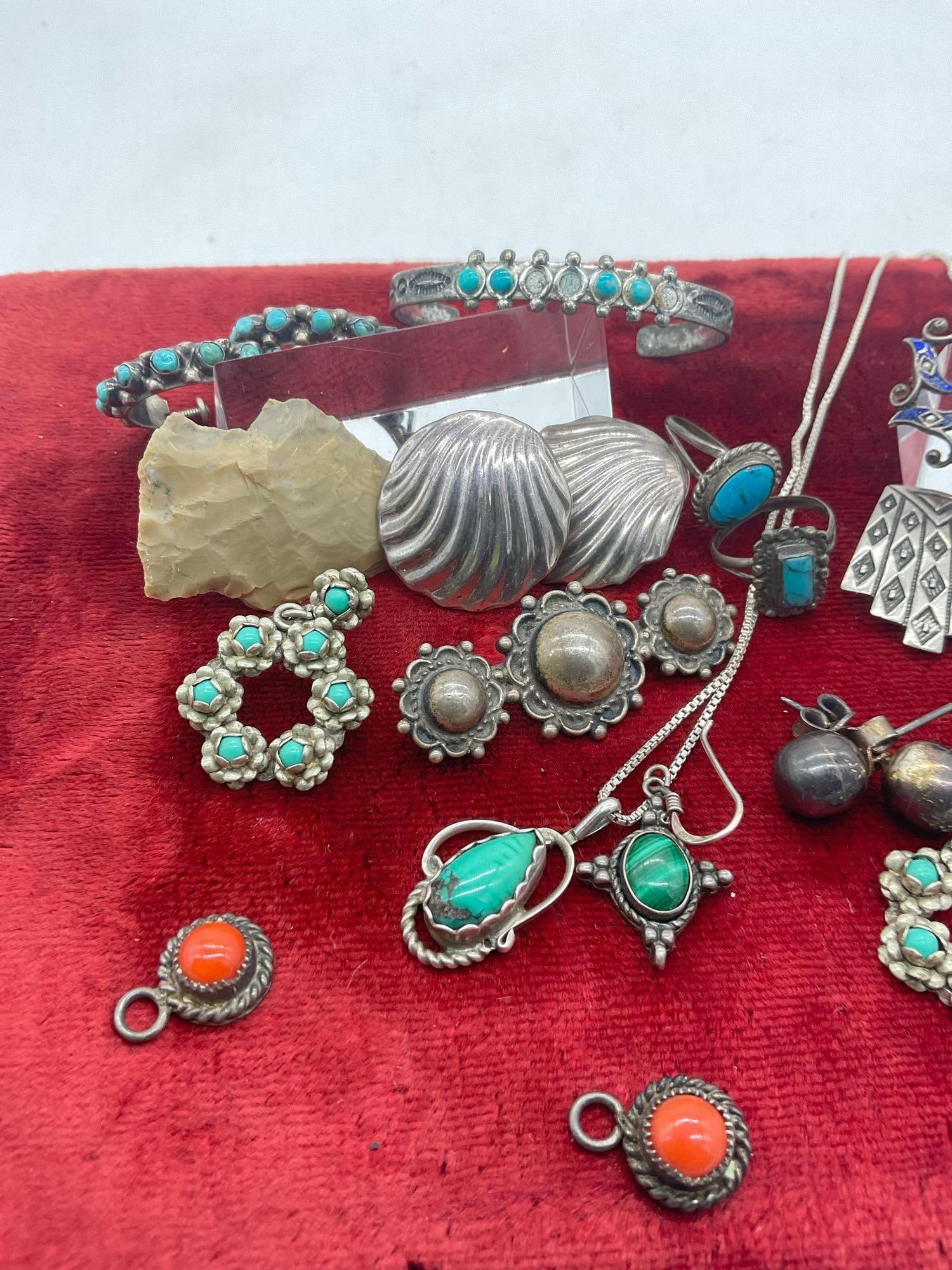 Selection Vintage & SW native American sterling silver Jewelry most marked or tested 67.28 grams - 2