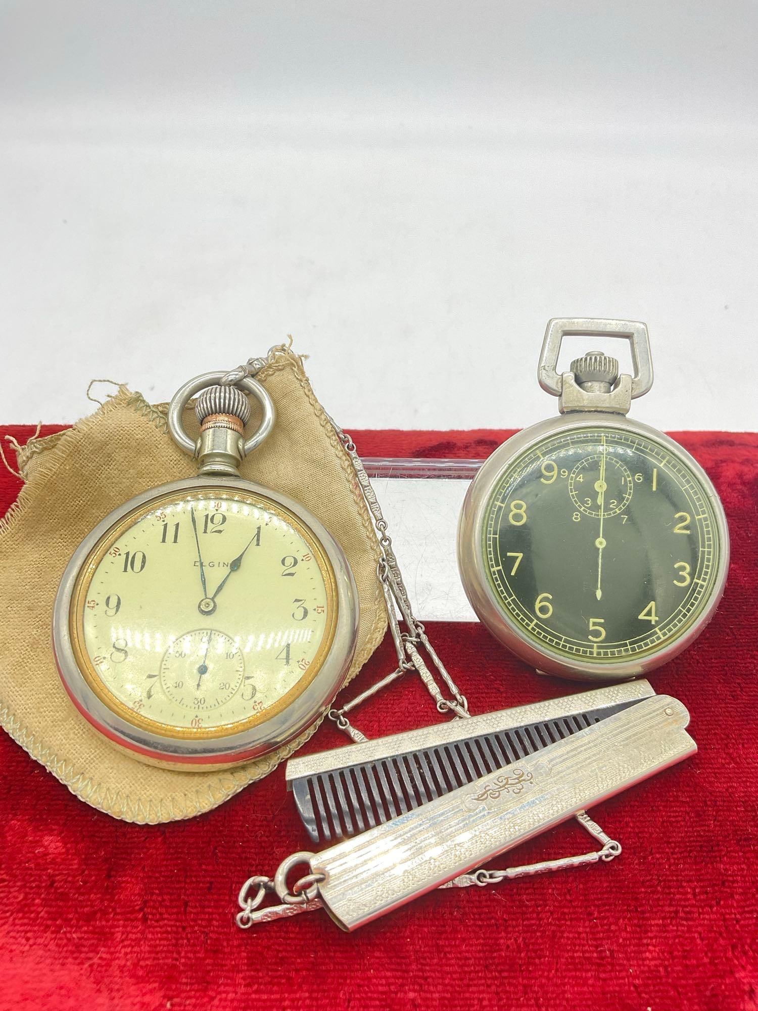 Antique 1906 Elgin Men's pocket watch 17j Grade 340 SZ 16s & Vintage Elgin Stop watch # Af-4411010 (1 of 4)