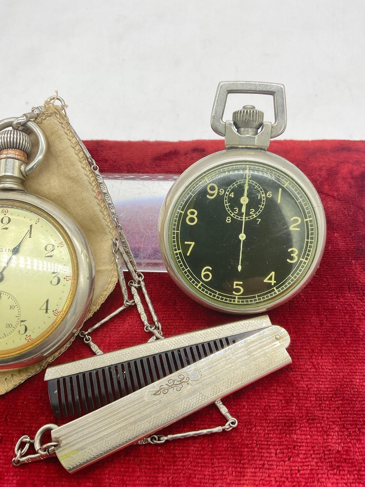 Antique 1906 Elgin Men's pocket watch 17j Grade 340 SZ 16s & Vintage Elgin Stop watch # Af-4411010 - 3