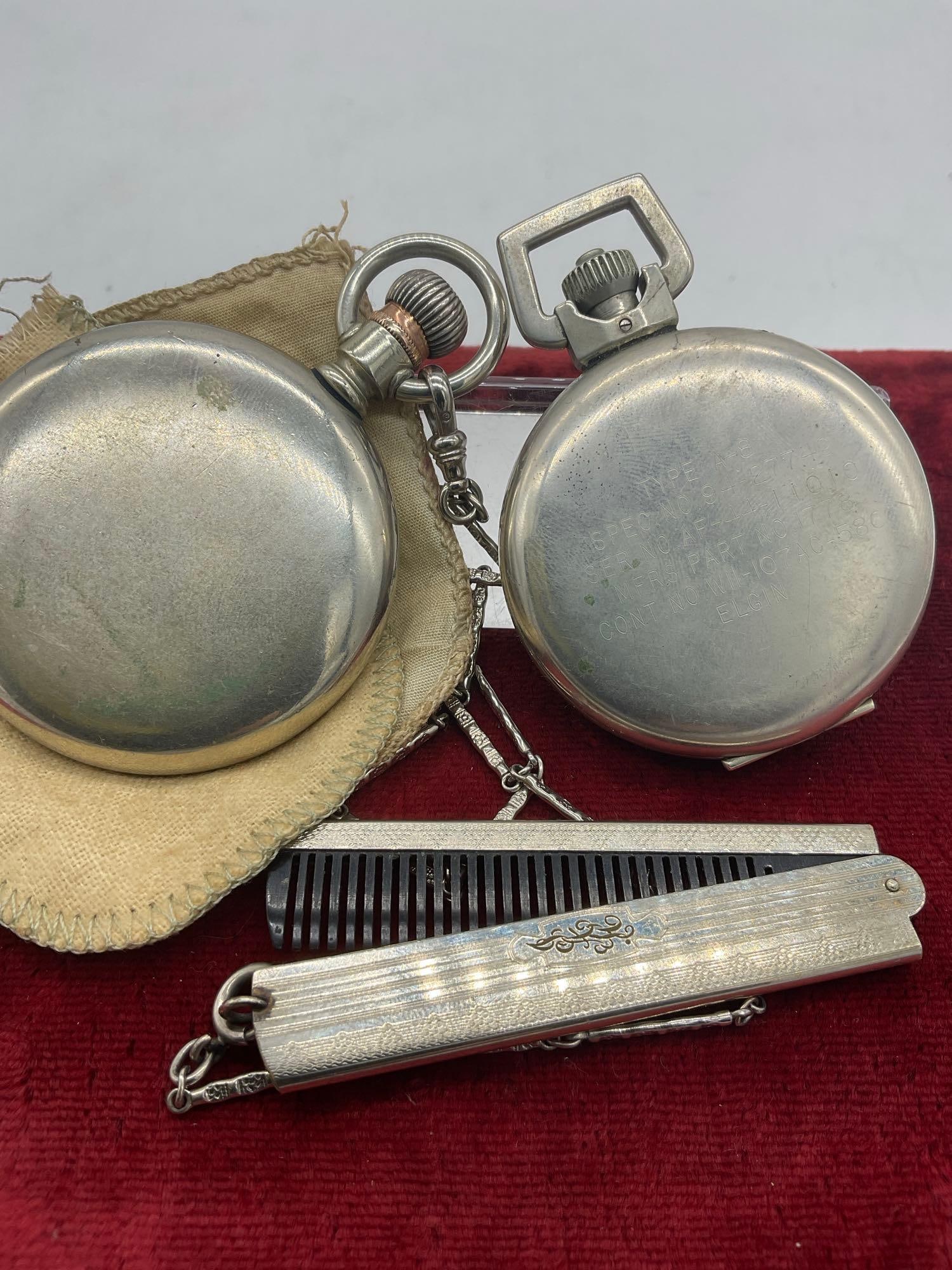 Antique 1906 Elgin Men's pocket watch 17j Grade 340 SZ 16s & Vintage Elgin Stop watch # Af-4411010 - 4