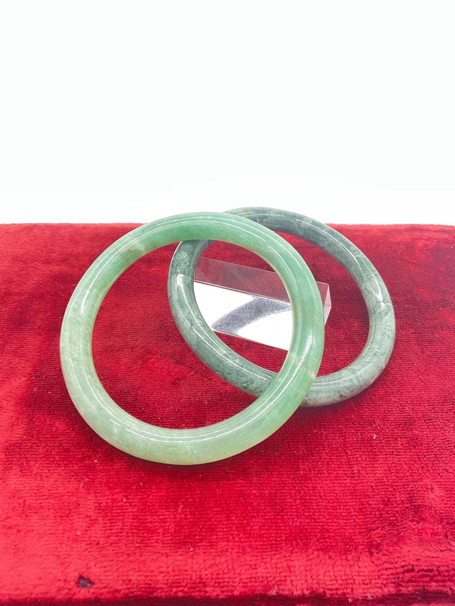 Nice pair of Solid Jade Bangle Bracelets (1 of 5)