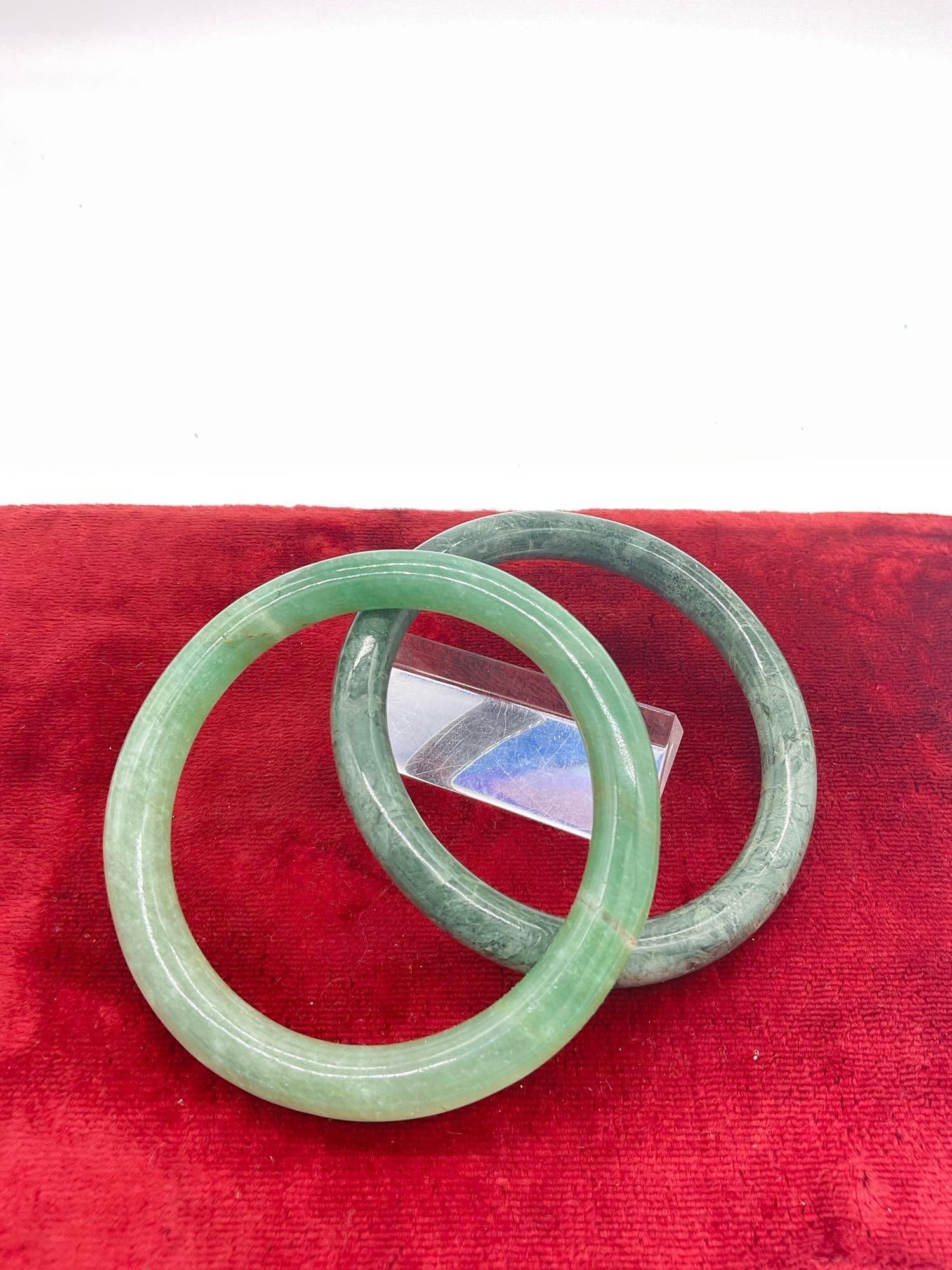 Nice pair of Solid Jade Bangle Bracelets - 2