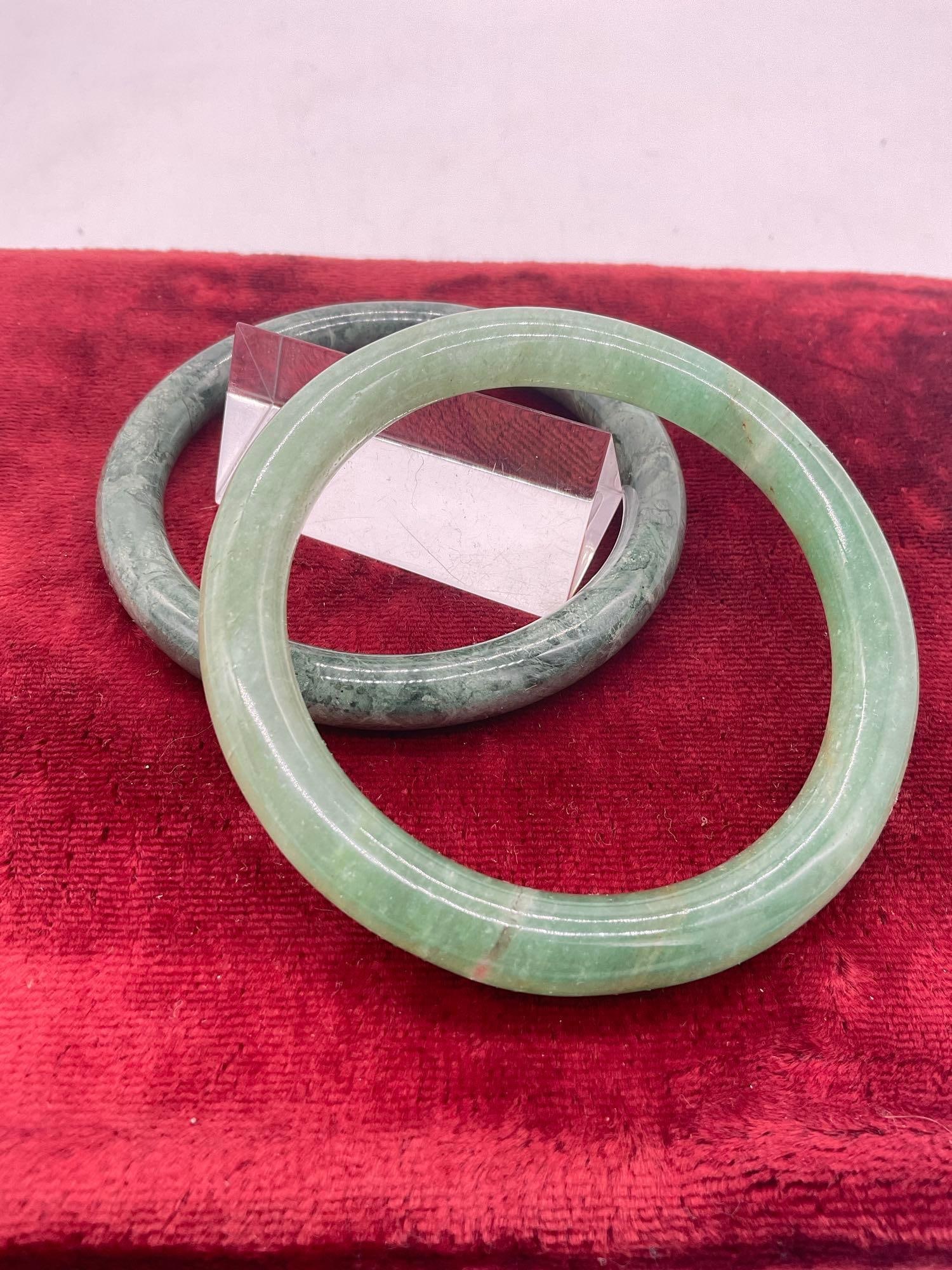 Nice pair of Solid Jade Bangle Bracelets - 3