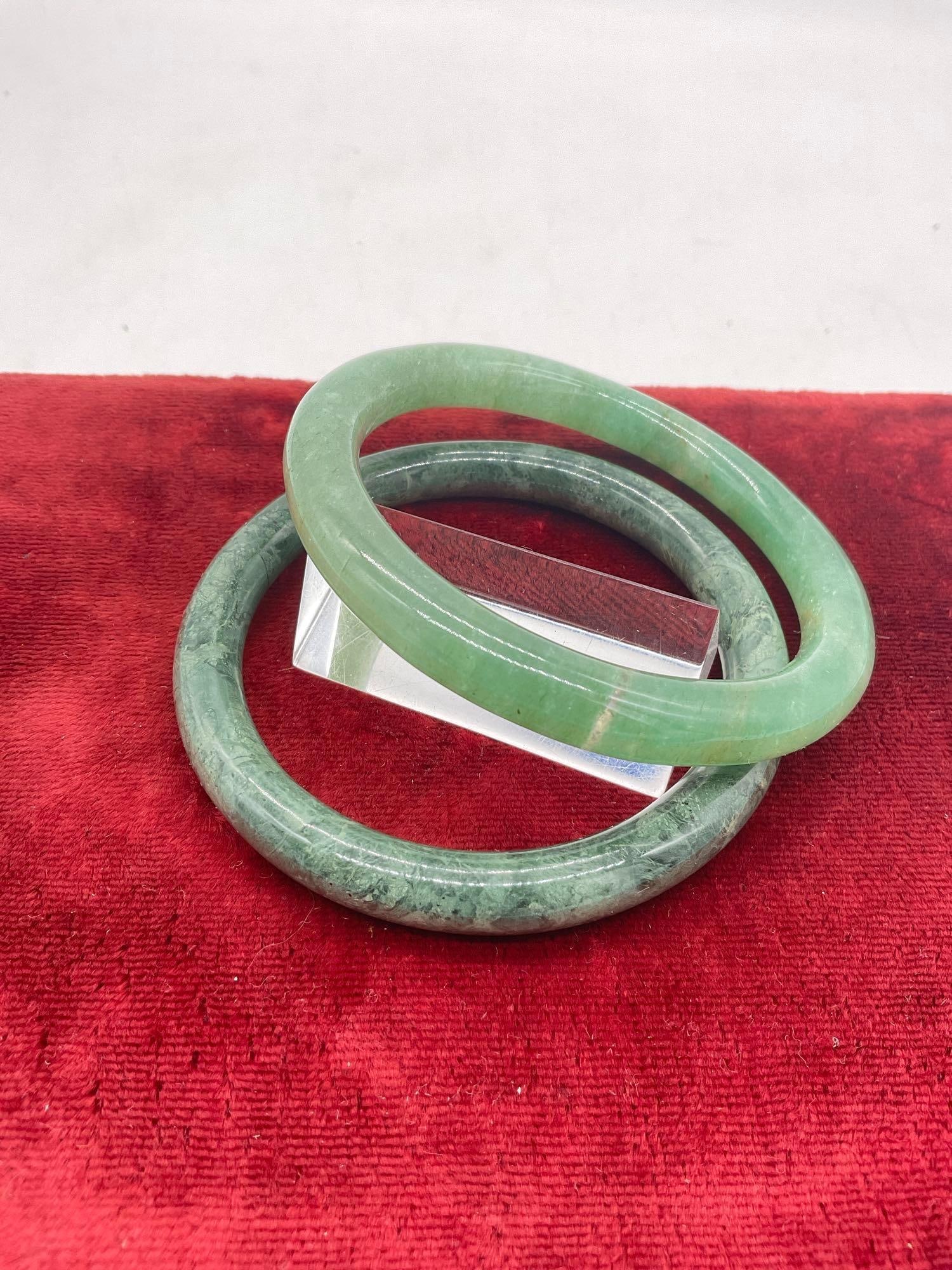 Nice pair of Solid Jade Bangle Bracelets - 4