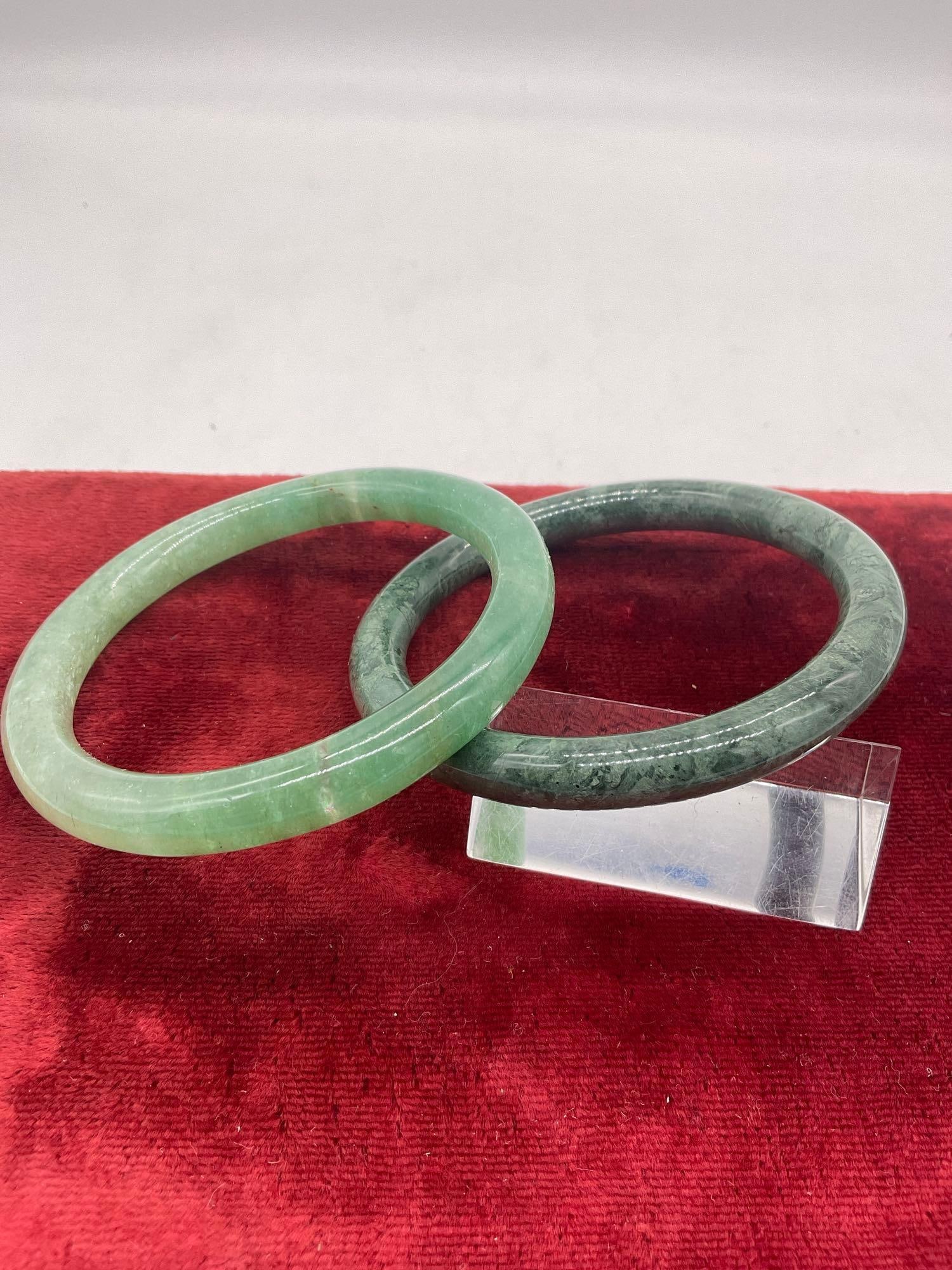 Nice pair of Solid Jade Bangle Bracelets - 5