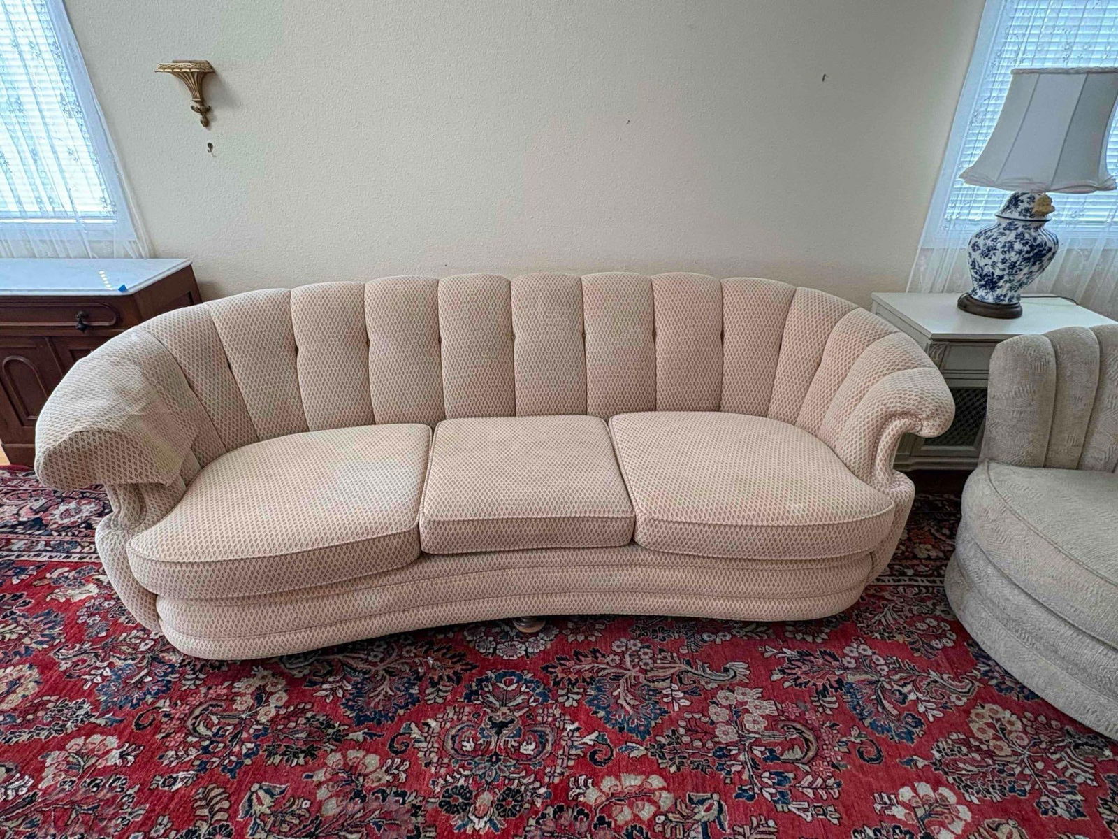 Hollywood regency postmodern Channel back Scalloped designed Couch Professionally Reupholstered (1 of 4)