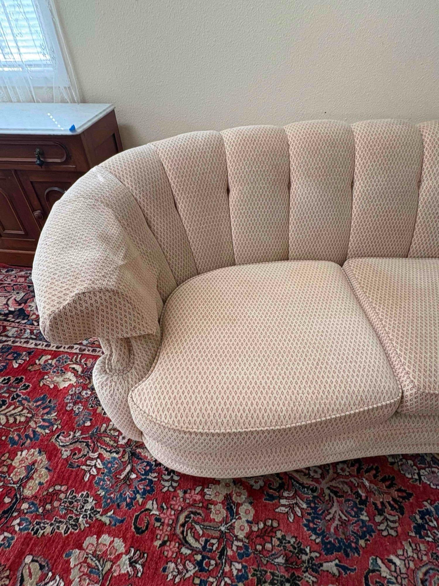 Hollywood regency postmodern Channel back Scalloped designed Couch Professionally Reupholstered - 2