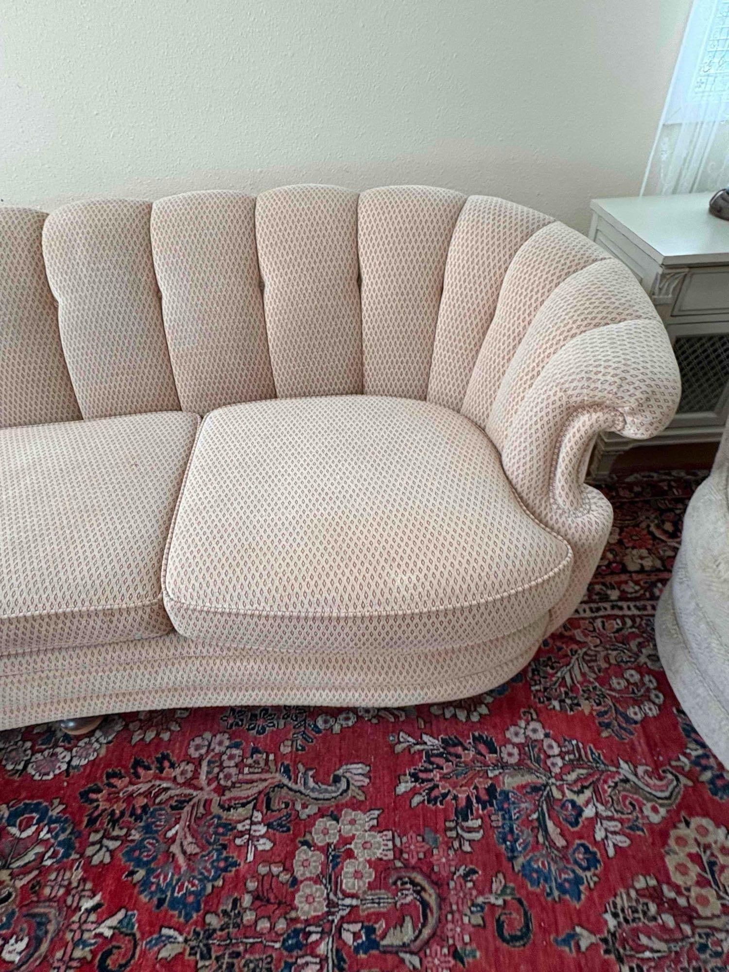 Hollywood regency postmodern Channel back Scalloped designed Couch Professionally Reupholstered - 3