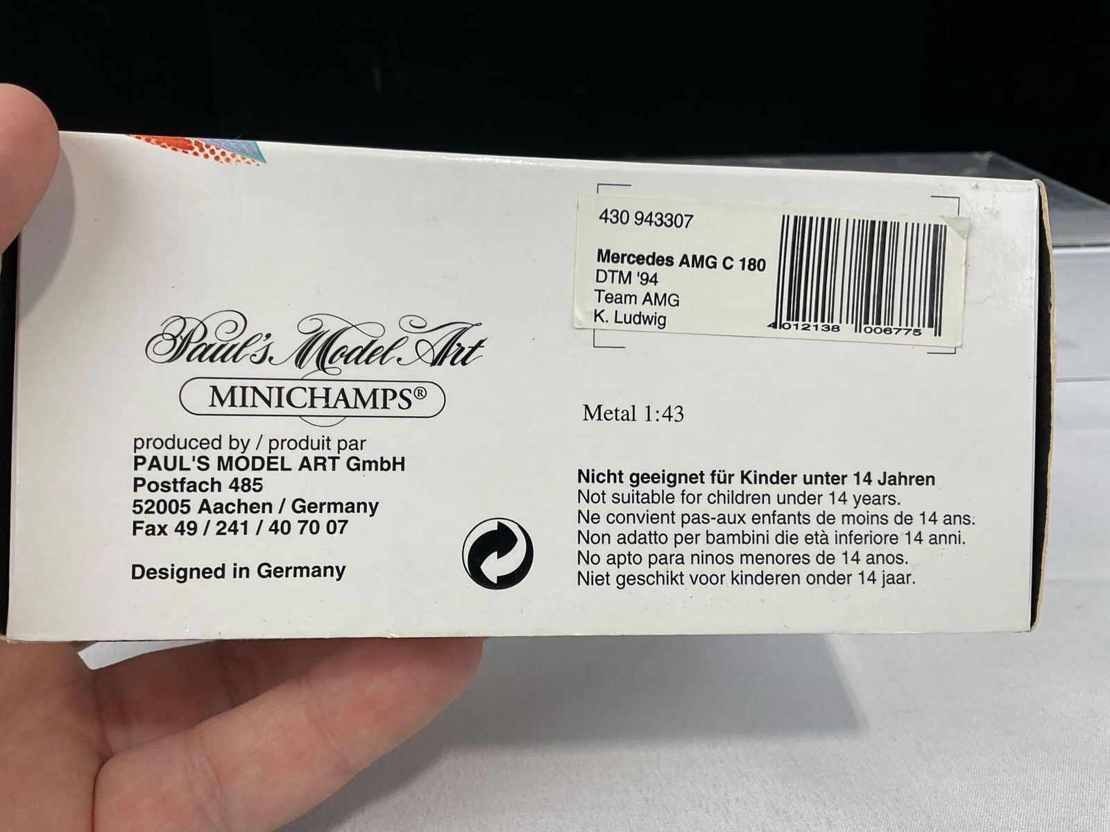 Minichamps Mercedes AMG C180 DTM 94 Pauls Model Kit, 1/43 Scale Diecast Car Model orig box - 3