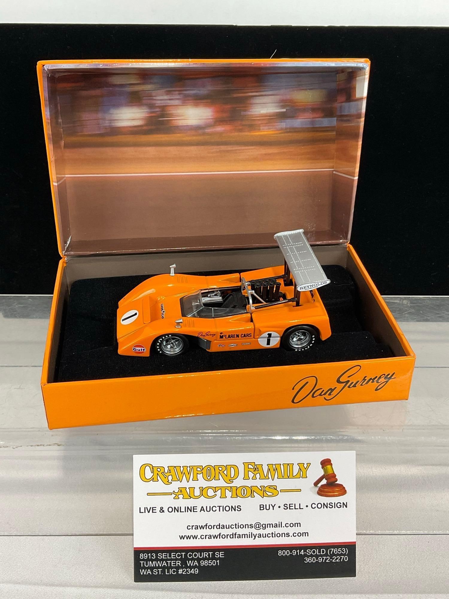 GMP 1969 McLaren M8B High Wing Can Am 1/43 Scale Diecast Car Model orig box: Appears to be in good shape. The piece measures approx 4h x 7w x 5d inches. See pics. E-5420 